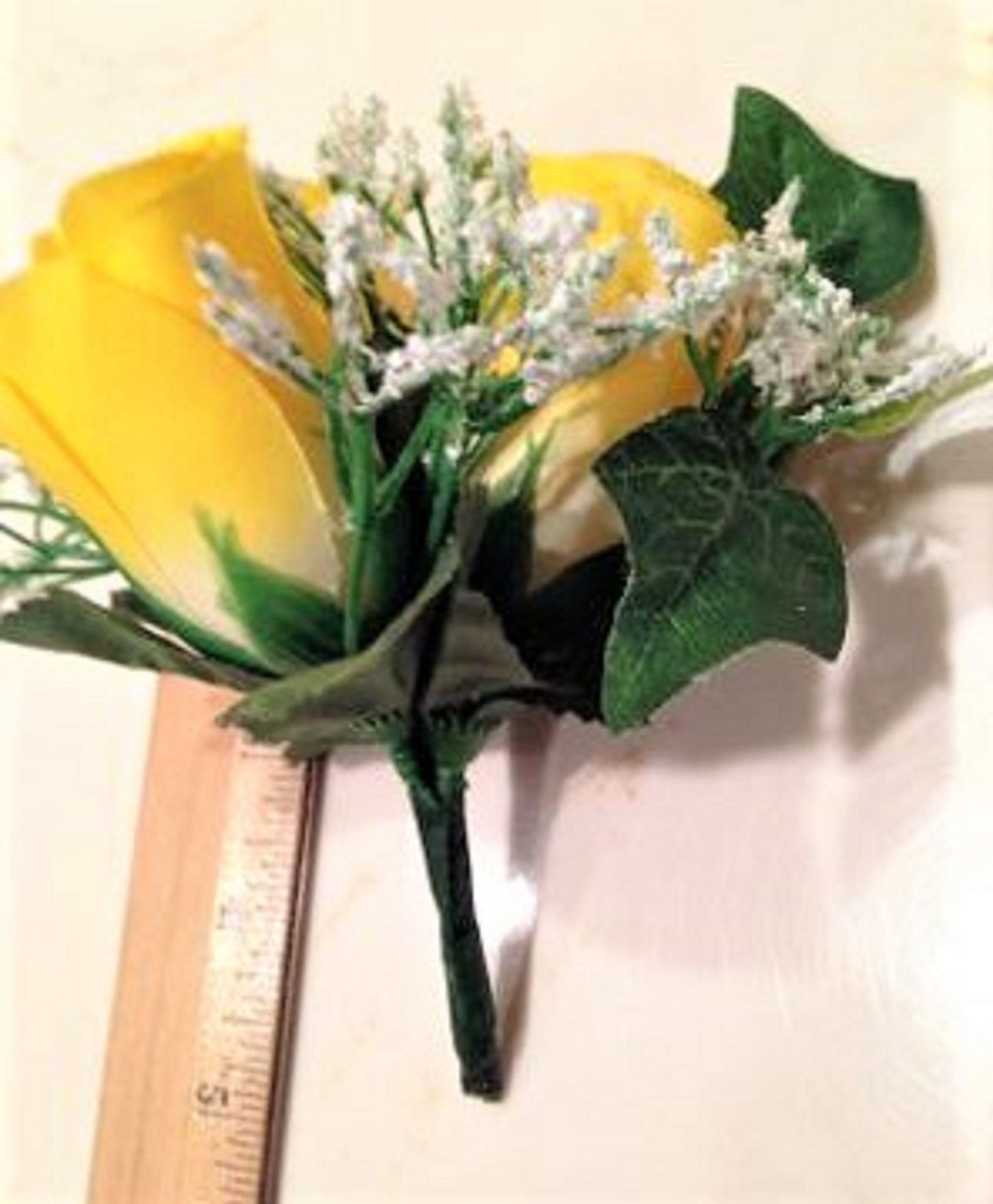 Niche / Crypt Silk Flower arrangement of Yellow Rose Baby's Breath Ivy - NO Vase