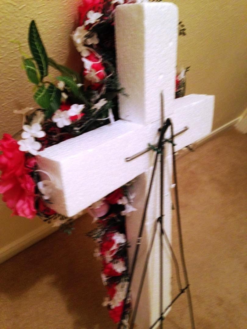Cemetery Silk Flower CROSS in PINK Easel Mount for Grave-site Presentation in Remembrance of Loved Ones -