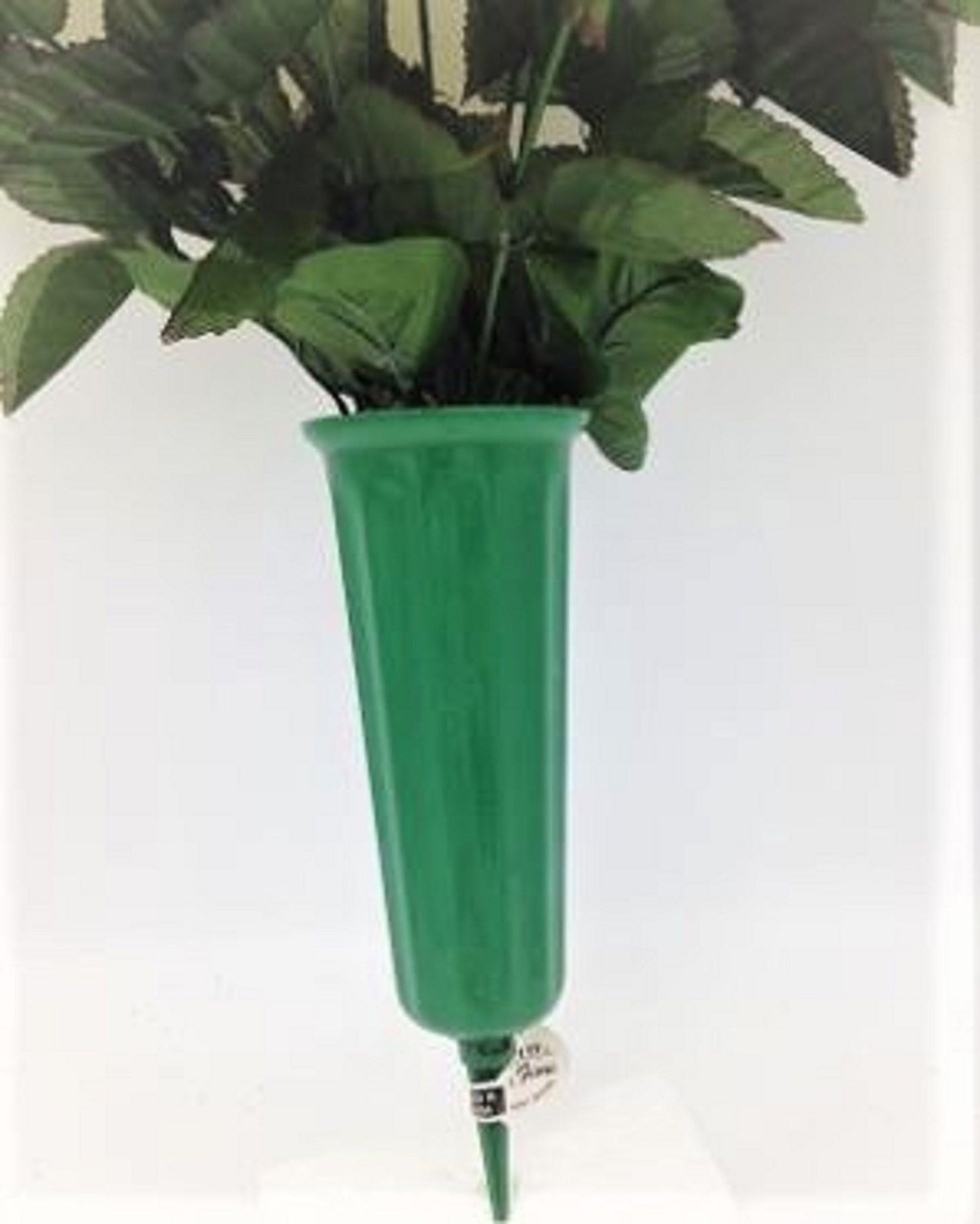 Cemetery Silk Flower Vase YELLOW Open Rose Bouquet