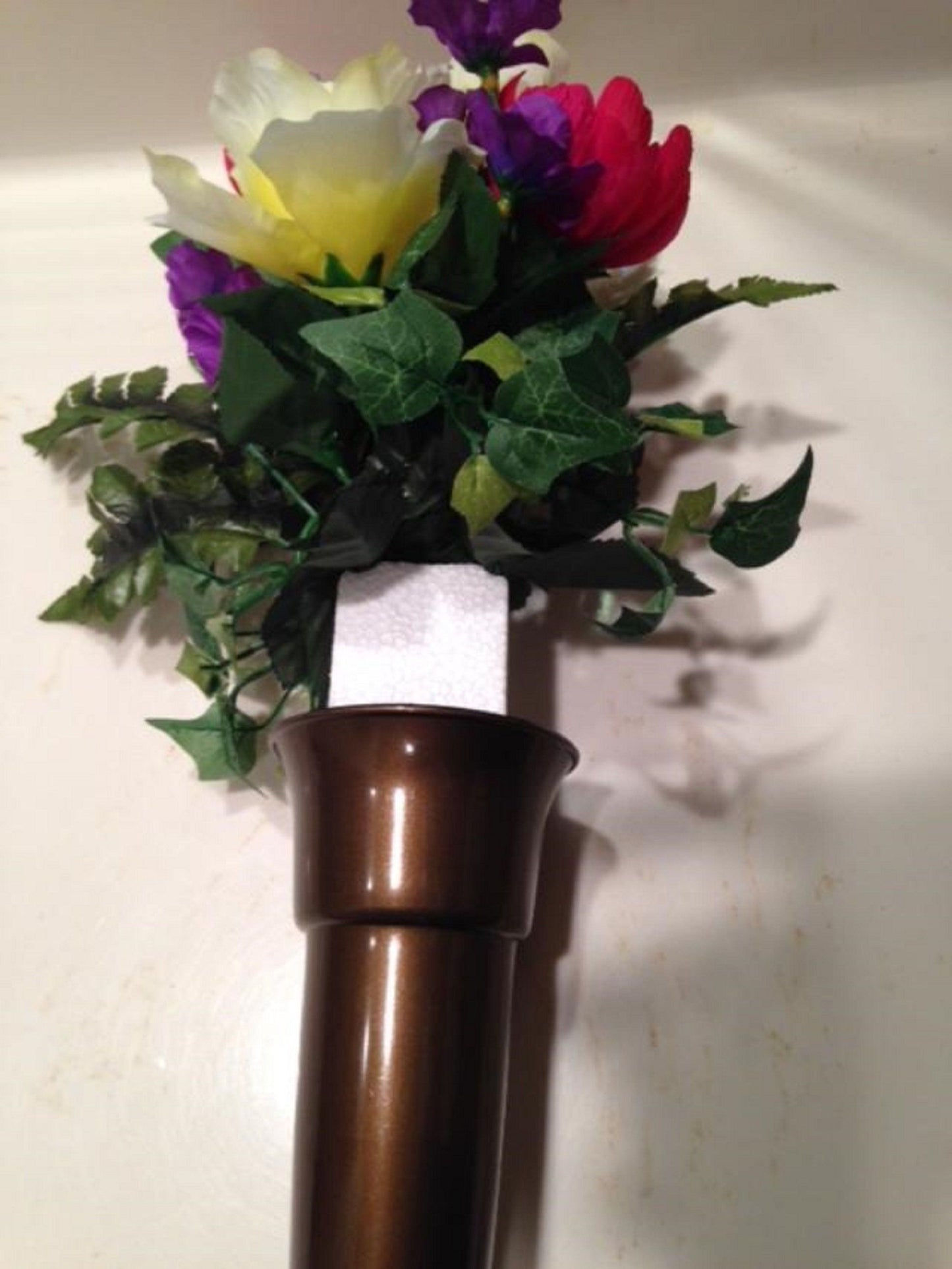Silk Flowers and Crypt Mausoleum Vase with Button Bolt Support