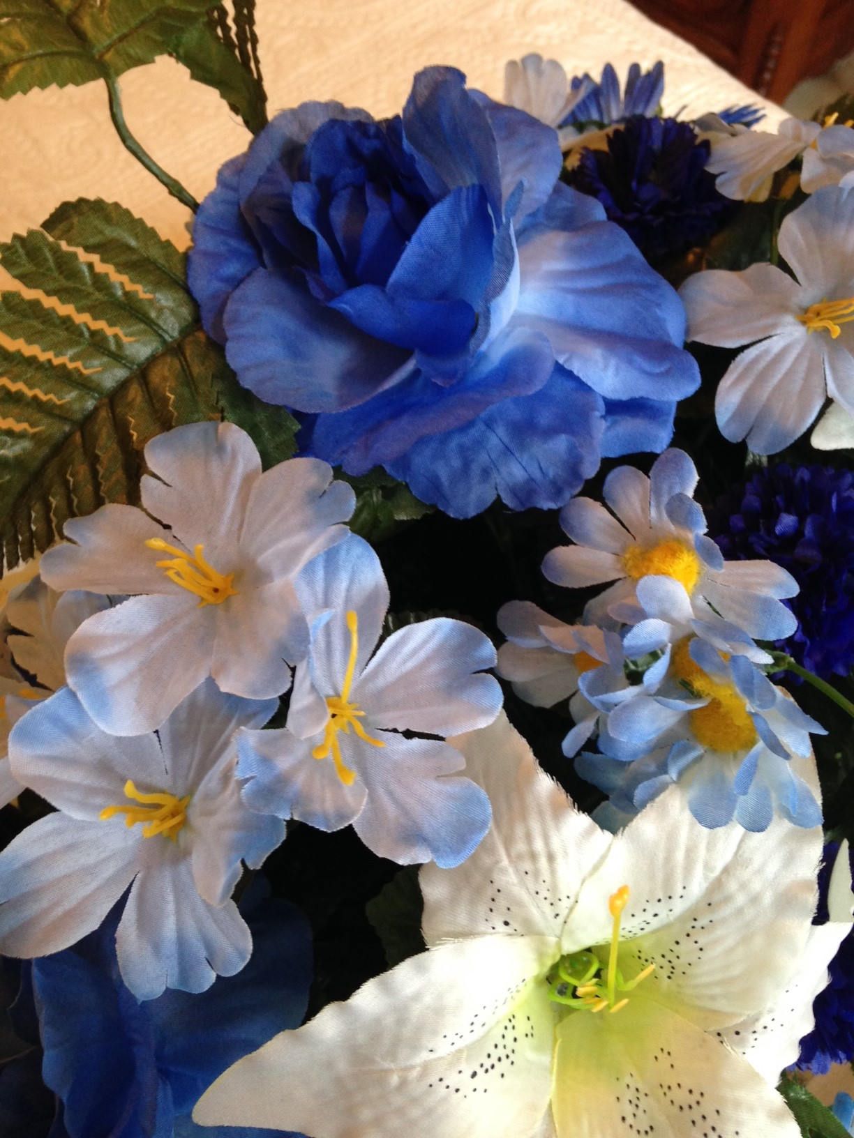 FLOWER Cemetery SADDLE in Deluxe Silk BLUE for Grave-site Presentation in Remembrance of Loved Ones.