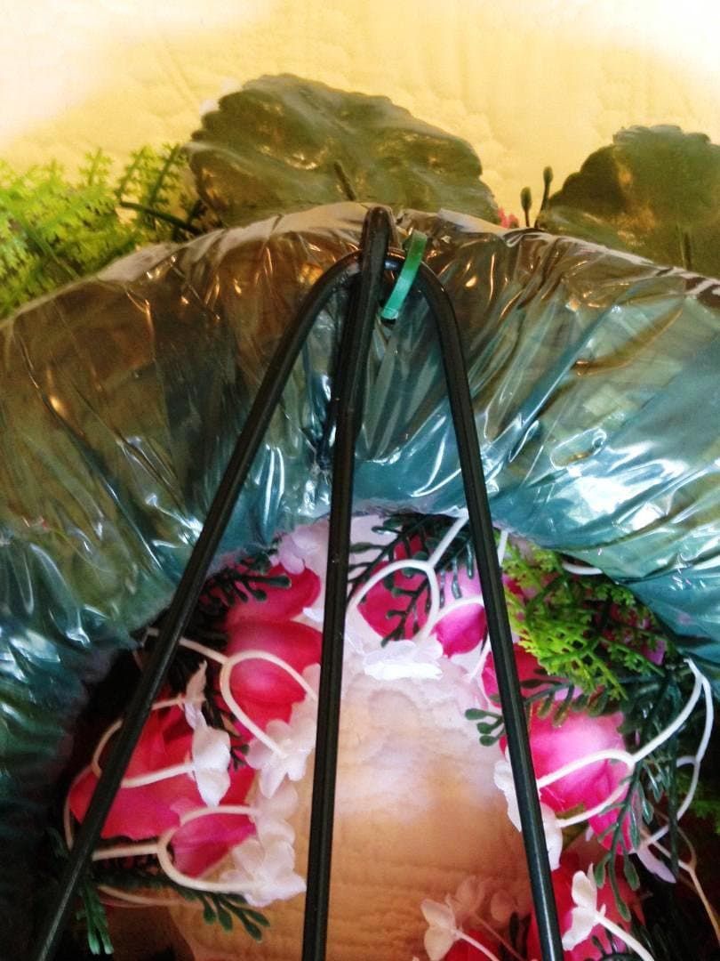 Cemetery Wreath on Easel in Pink Roses & Carnation for grave-site presentation in remembrance of loved ones. Easel Mounted