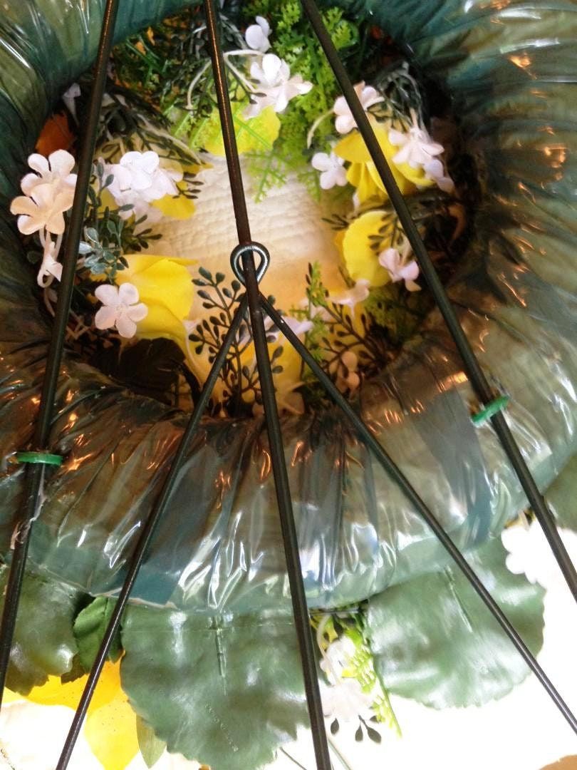 Cemetery SILK WREATH in YELLOW Deluxe Large Easel Mount for grave-site presentation in remembrance of loved ones -
