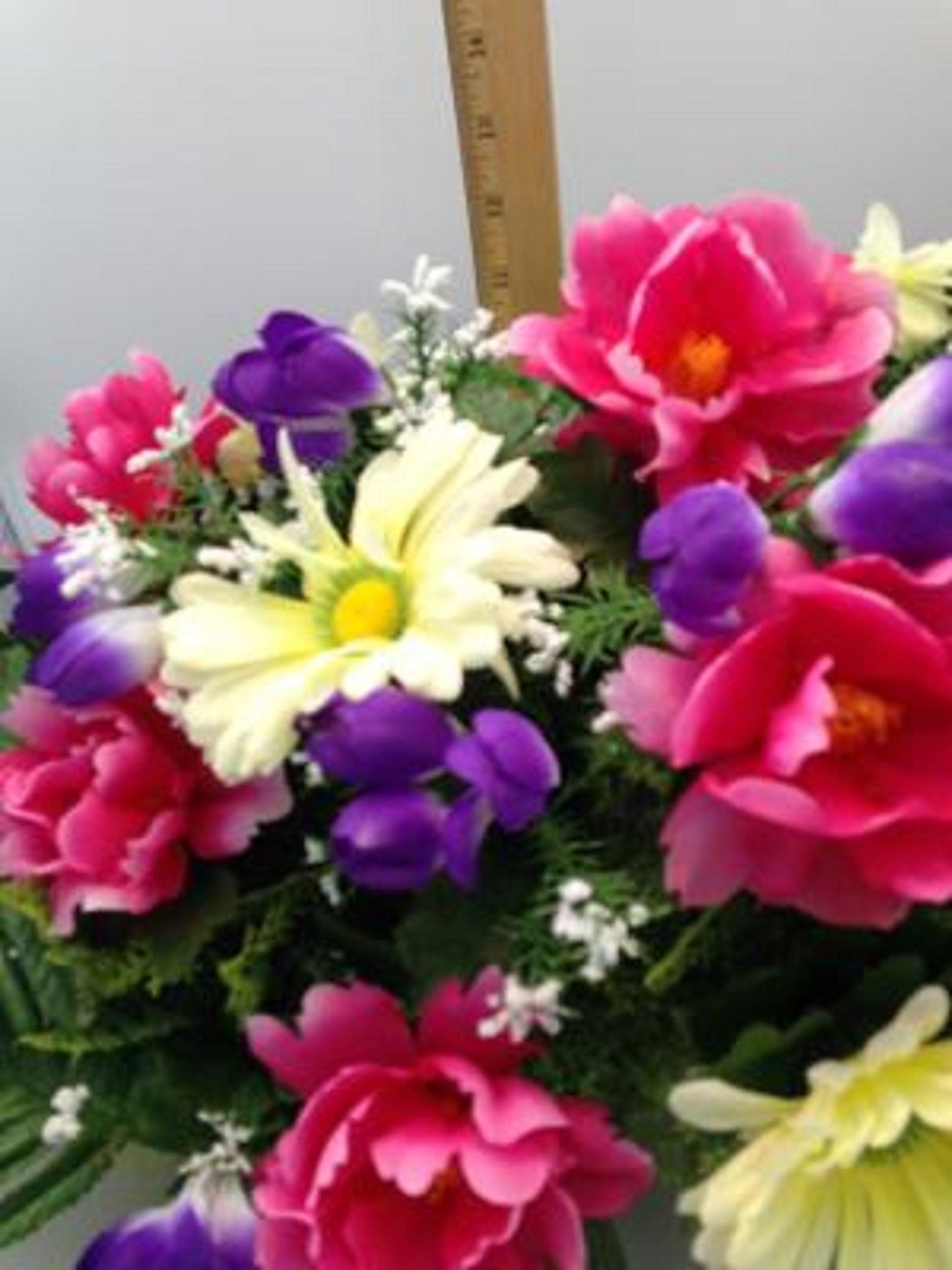 FLOWER Cemetery SADDLE for Headstone Mount in Silk Pink Carnations & Roses for Grave-site Presentation in Remembrance of Loved Ones -