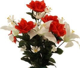 DIY Bouquet of RED Rose WHITE Lilly  (refill) for Grave-site Presentation in Remembrance of Loved Ones Or Home Garden Use