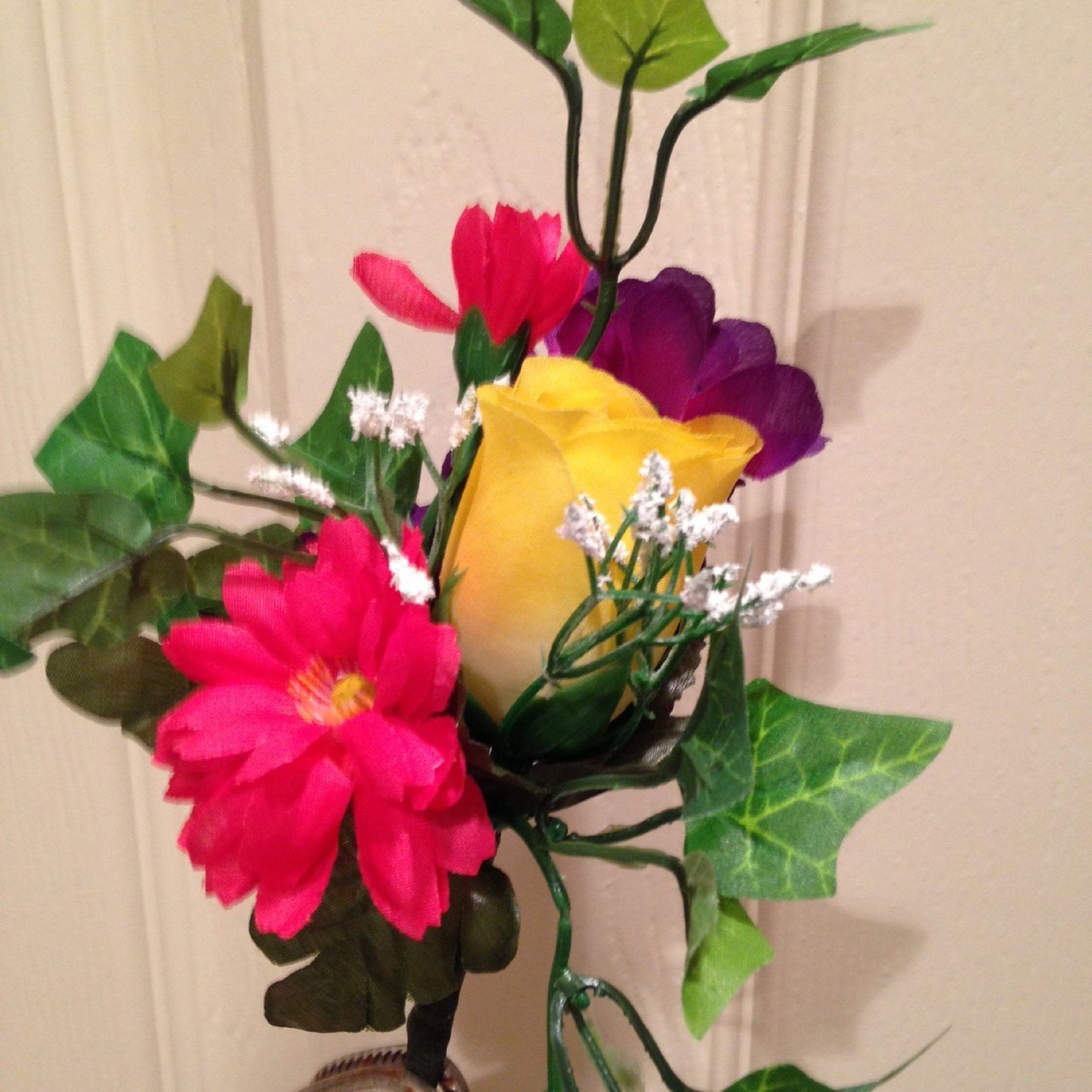 Artificial Flower for Niche Crypt Arrangement (No Vase) of Rose Delphinium Bell Ivy -