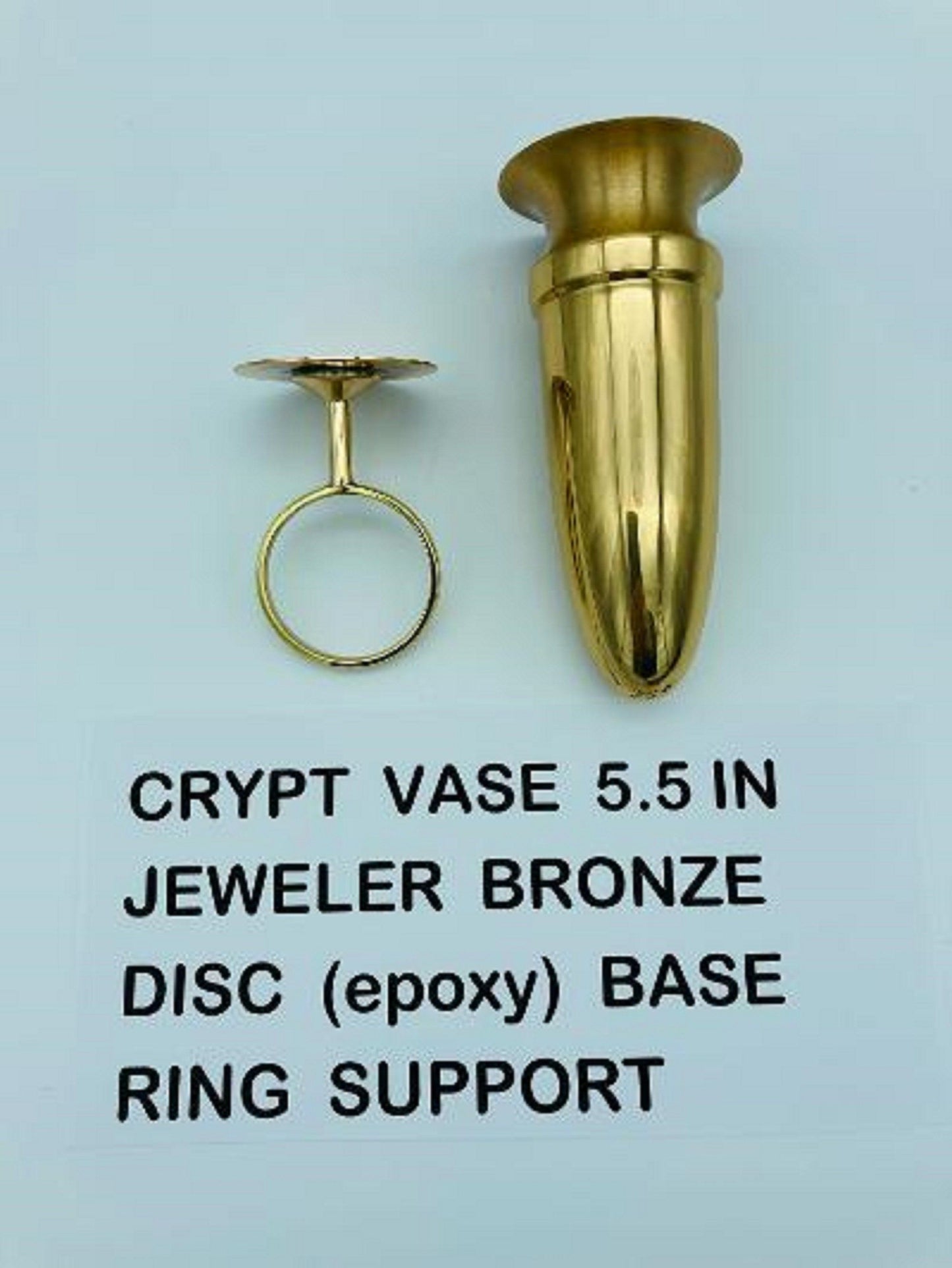 Crypt Mausoleum Niche Bronze Metal Vase -  5 IN with 2 IN  Disc Base for Epoxy Mount -