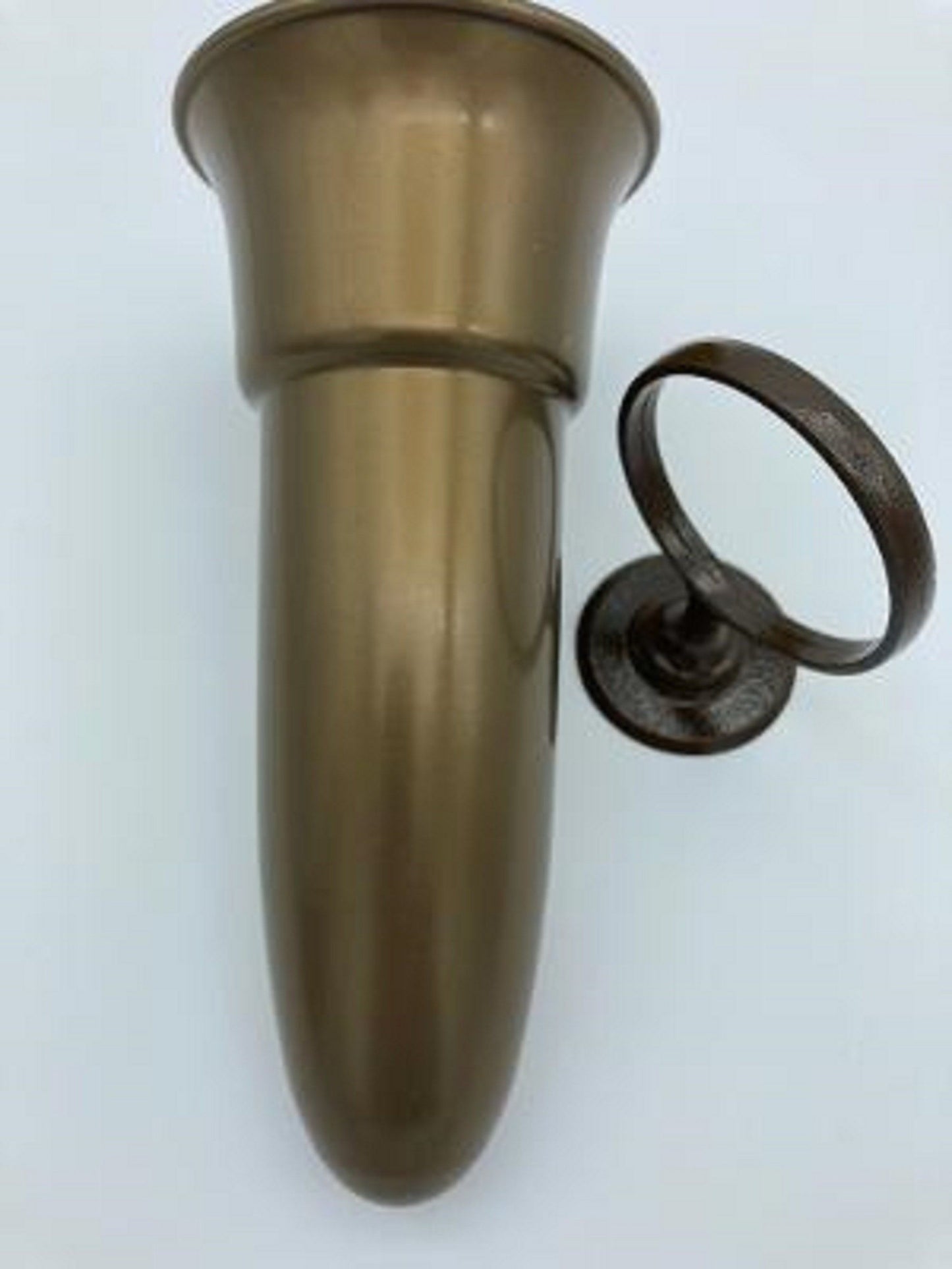 Crypt / Mausoleum  Flower GOLD Vase - 7.75 IN  Brown /  Bronze  w/ 2 IN Disc Base Ring Support -