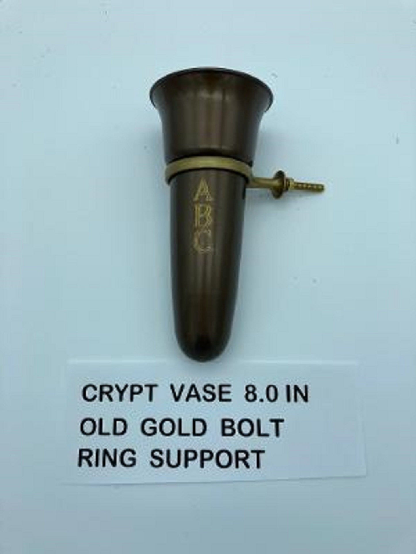 Custom Engraved Crypt Mausoleum Brown Vase Royal Duchess 8 IN - Add 3 Personal Engraved Initials - Old Gold Bolt Ring Support