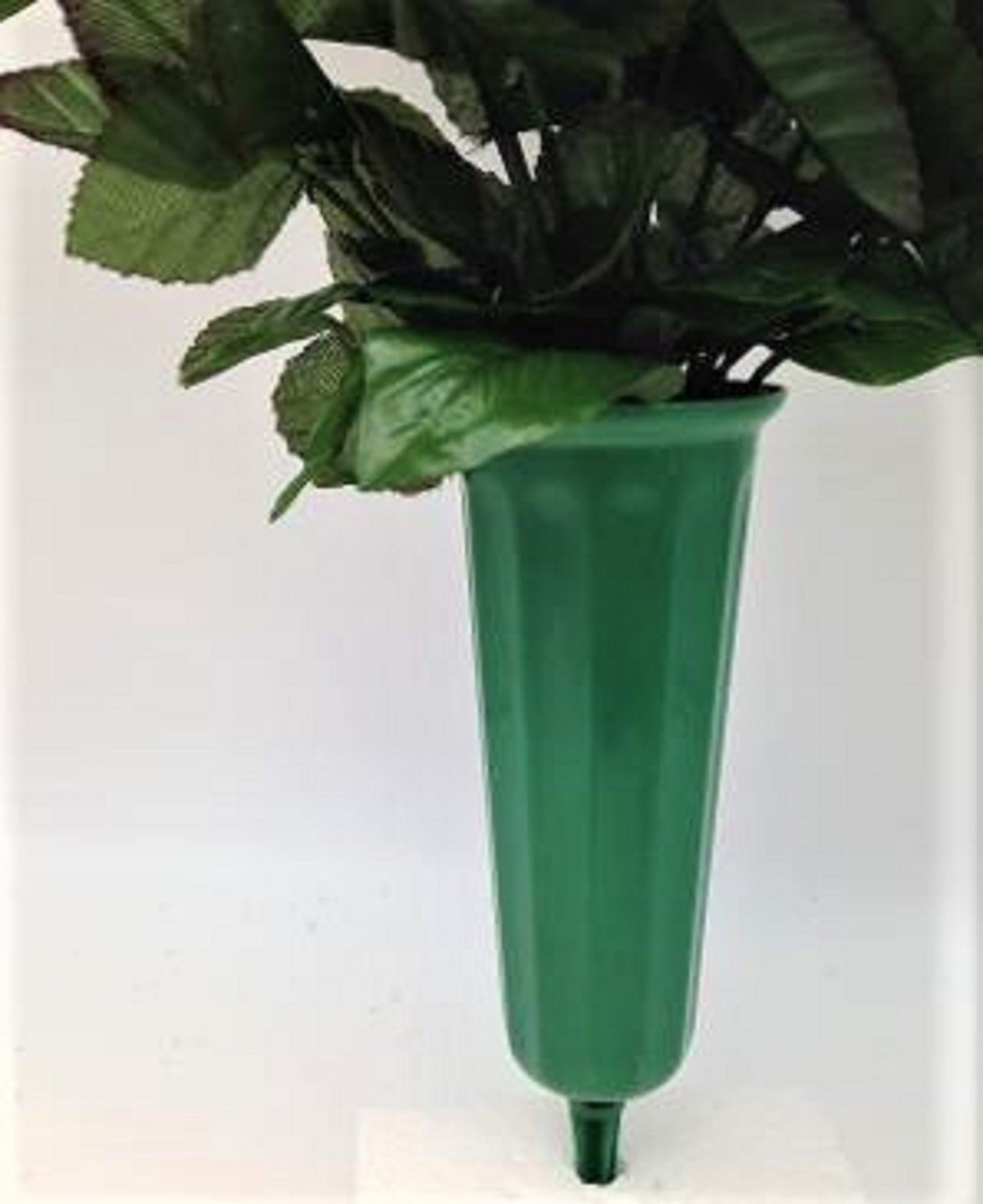 Cemetery Silk Flower Vase  Dark Red Roses and Lilies Bouquet