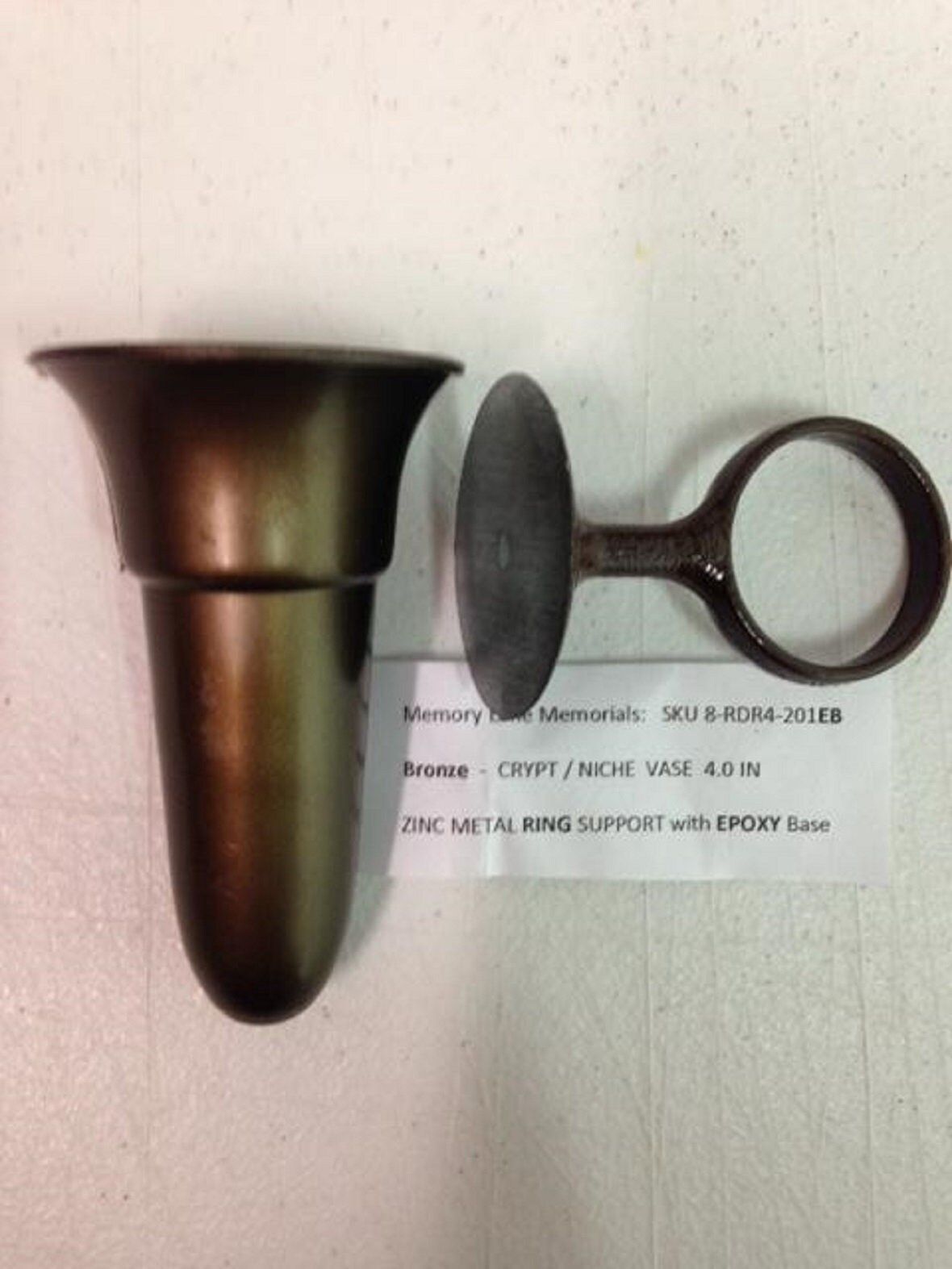 Niche Crypt Mausoleum Brown Vase 4 inch with (Epoxy) Disc Base Ring Support -