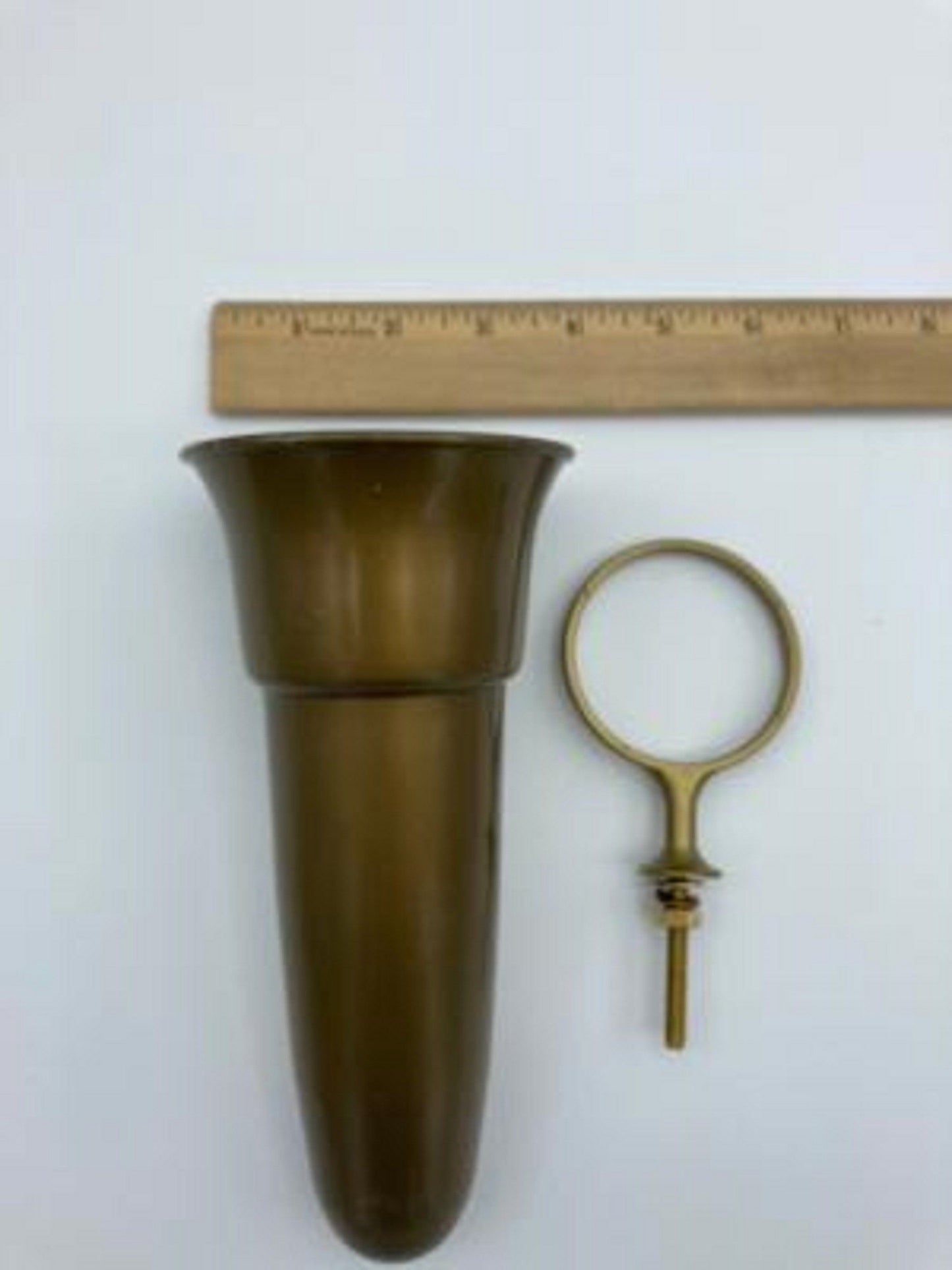 Crypt / Mausoleum  Flower GOLD Vase - 7.75 IN  Burnished Old Gold Standard Bolt / Ring Support -