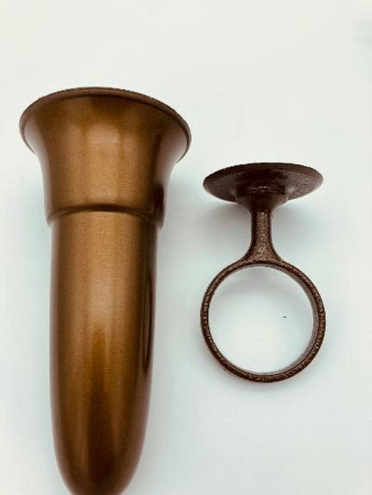 Mausoleum Crypt Brown Vase 5.5 inch - (Epoxy) Disc Base Ring Support -