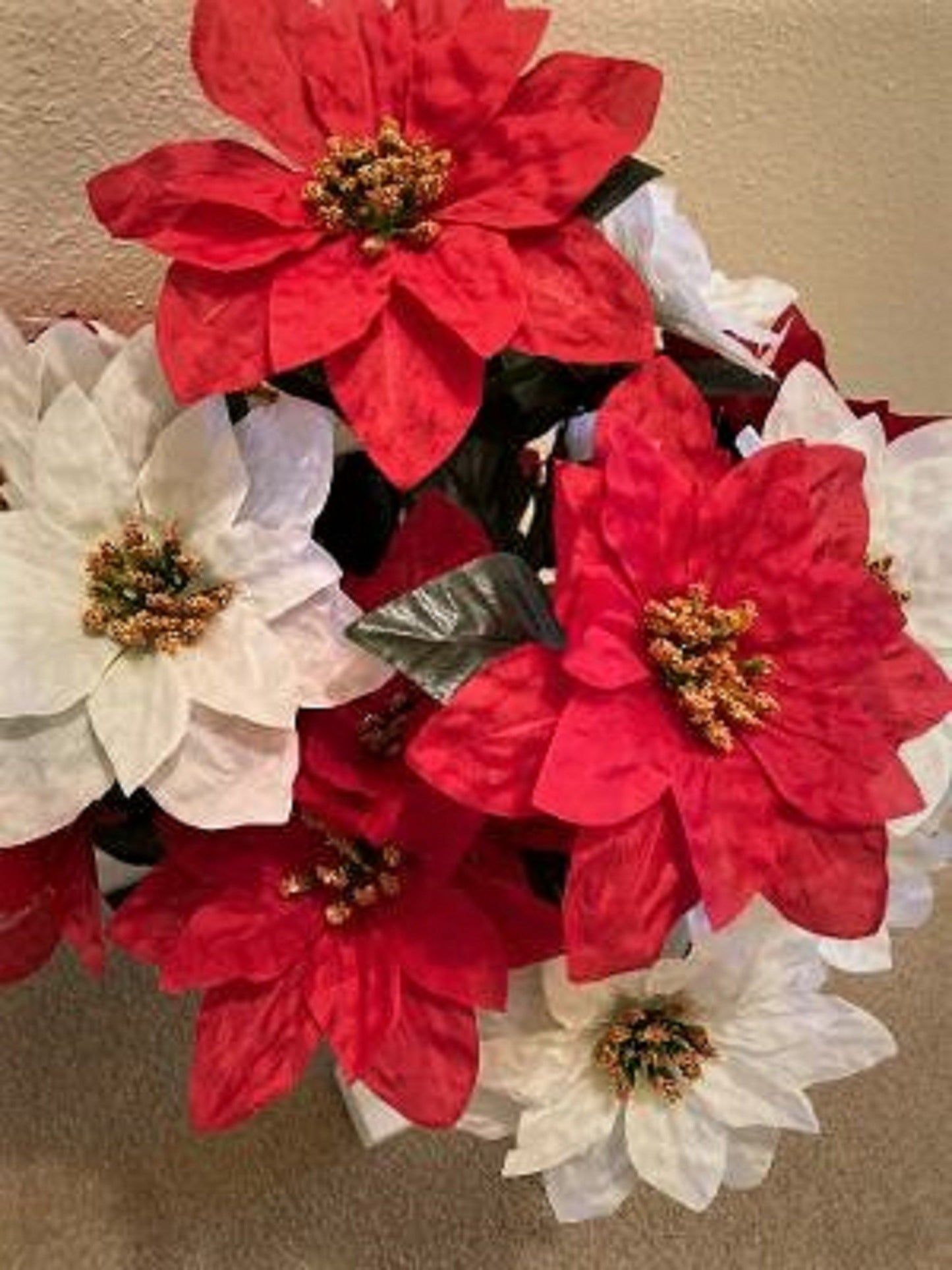 POINSETTIA Cemetery Vase of Silk Flowers - RED & WHITE