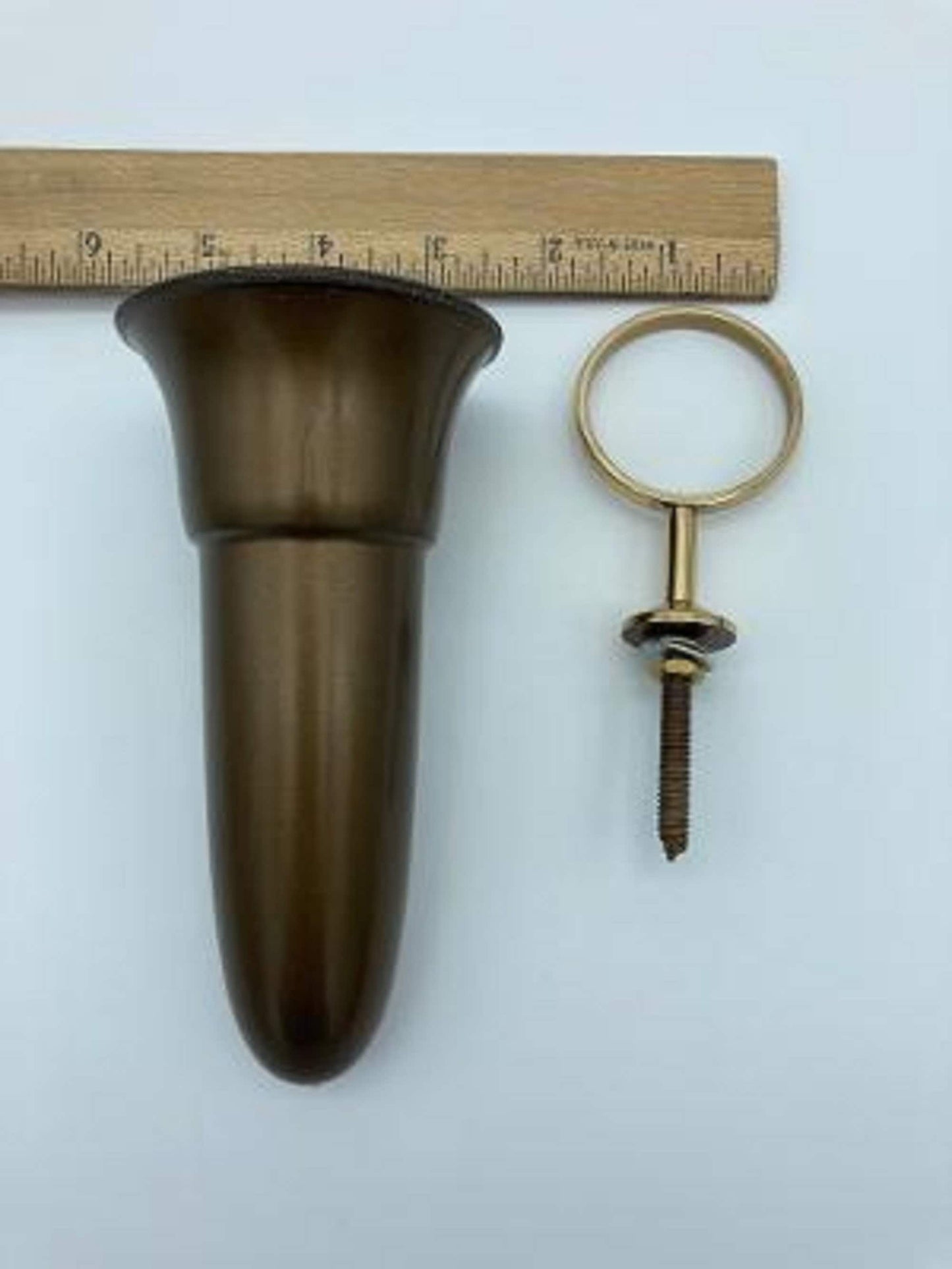 Mausoleum Crypt Brown Vase 5.5 inch with Standard Base in Brite solid BRONZE Metal Ring Support - Royal Duchess -