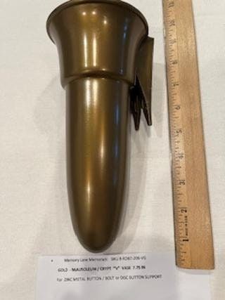 Crypt / Mausoleum Flower GOLD "V" Vase ONLY - NO Hardware - use with Bolt or Disc Button Support