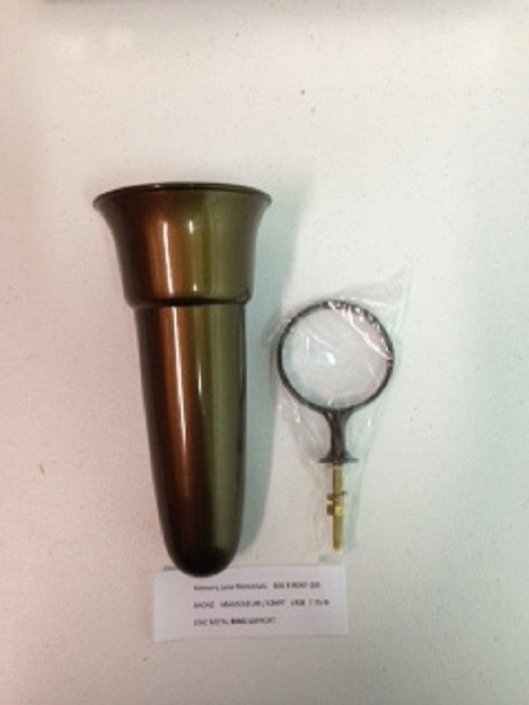 Crypt Mausoleum Vase & Yellow Rose Silk Flowers w/ Ring Bolt Support