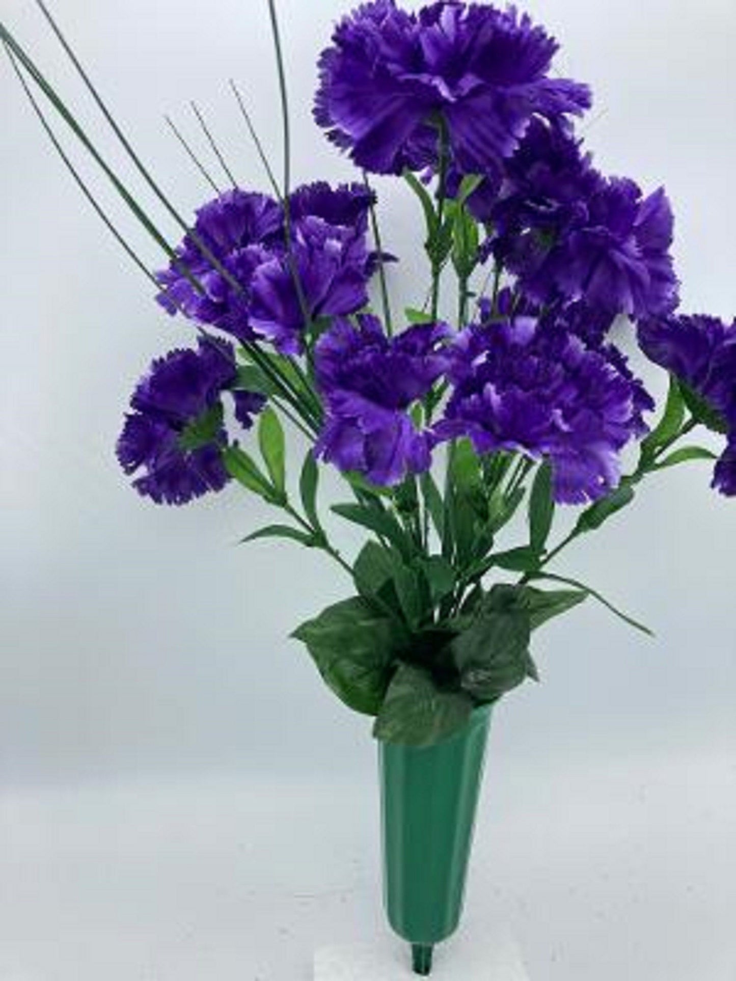Cemetery Silk Flower Vase Dark Purple Carnation Bouquet Vase