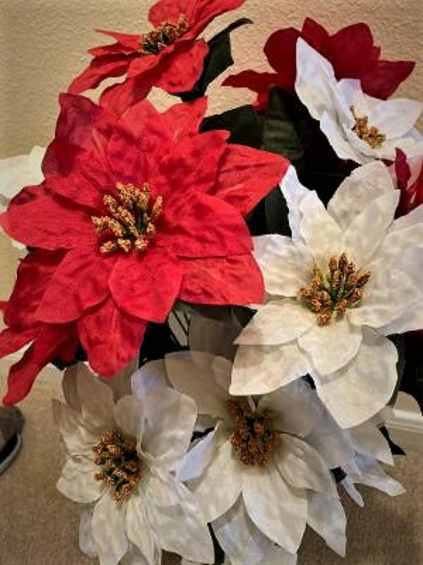 POINSETTIA Cemetery Vase of Silk Flowers - RED & WHITE
