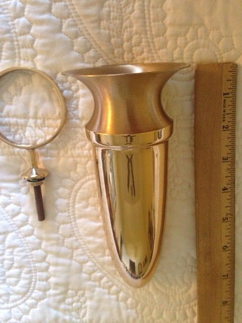 ENGRAVED (custom) SCRIPT (1) INITIAL Crypt Mausoleum Niche Vase - Bronze Metal 7 Inch - Bolt on Ring Base -