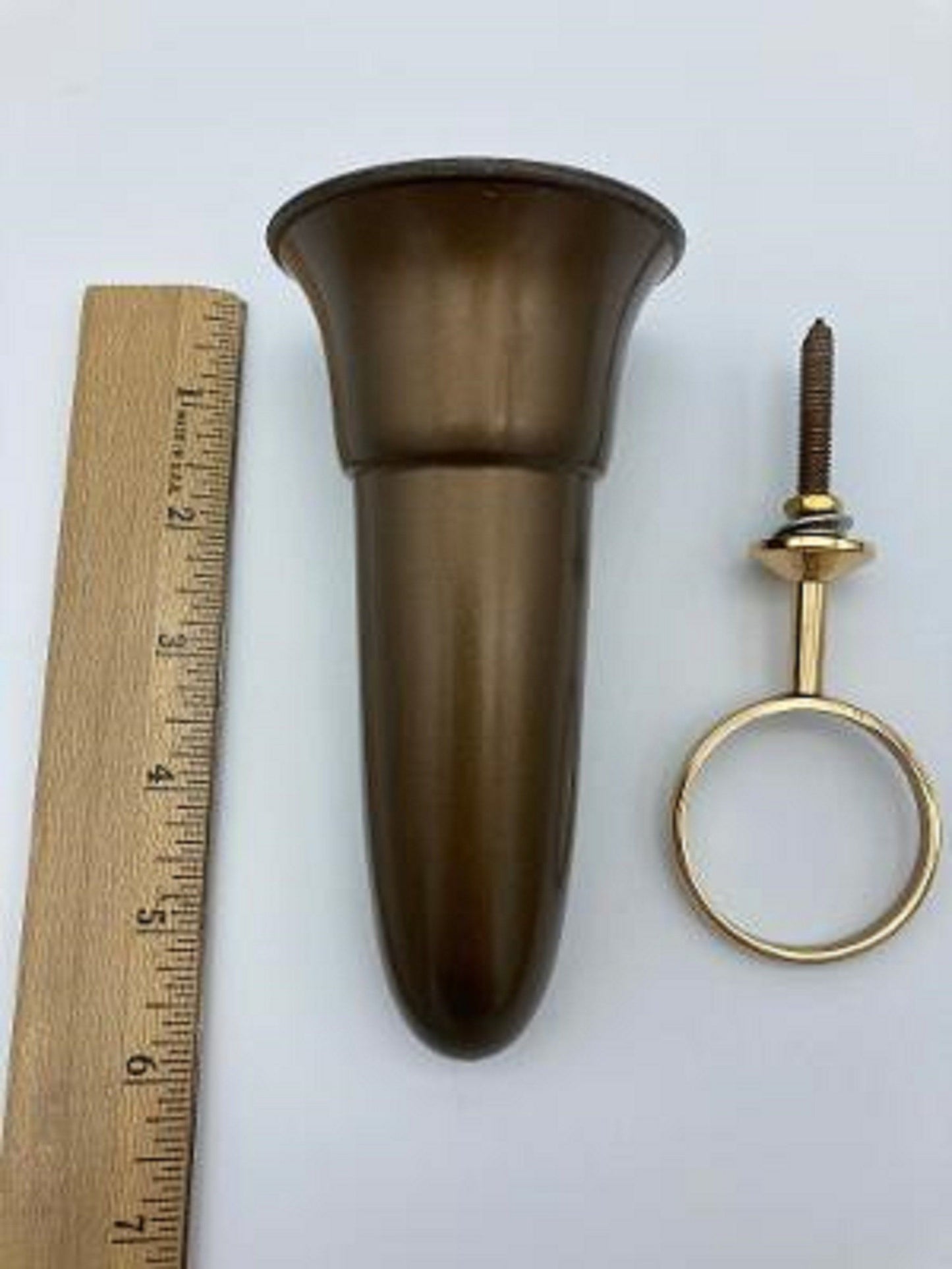 Mausoleum Crypt Brown Vase 5.5 inch with Standard Base in Brite solid BRONZE Metal Ring Support - Royal Duchess -