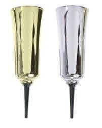 DIY CEMETERY VASE of Gold Metallic Plastic Flower with Spike for Grave-site Presentation in Remembrance or Home Garden -