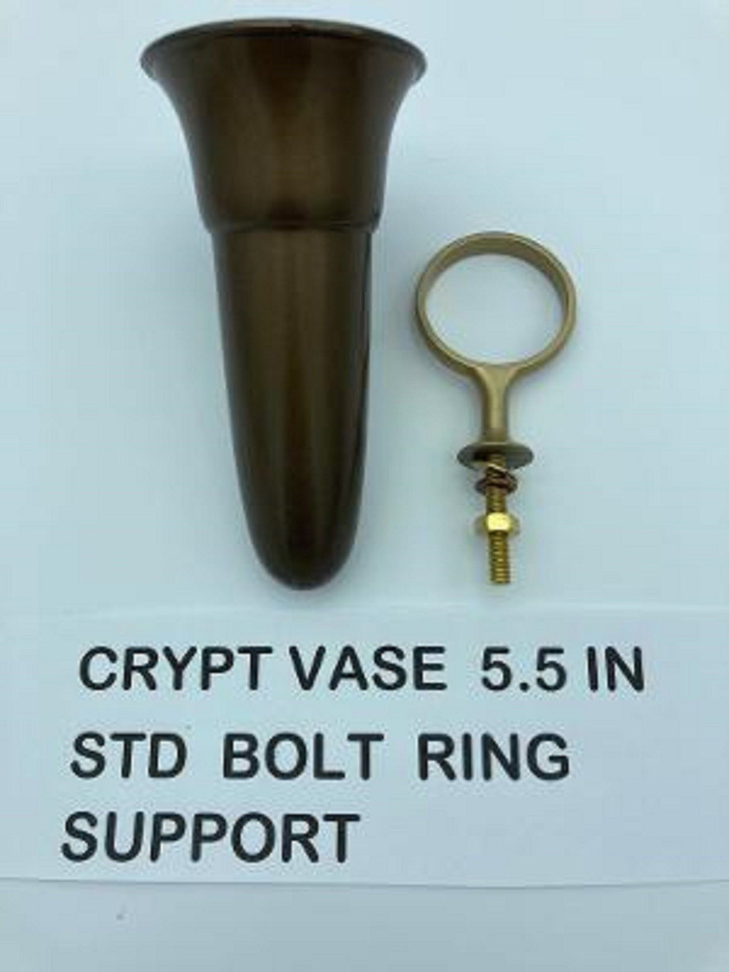 Crypt / Mausoleum  Flower Brown Vase - 5.5 IN with Standard Old GOLD Metal Bolt Ring Support -