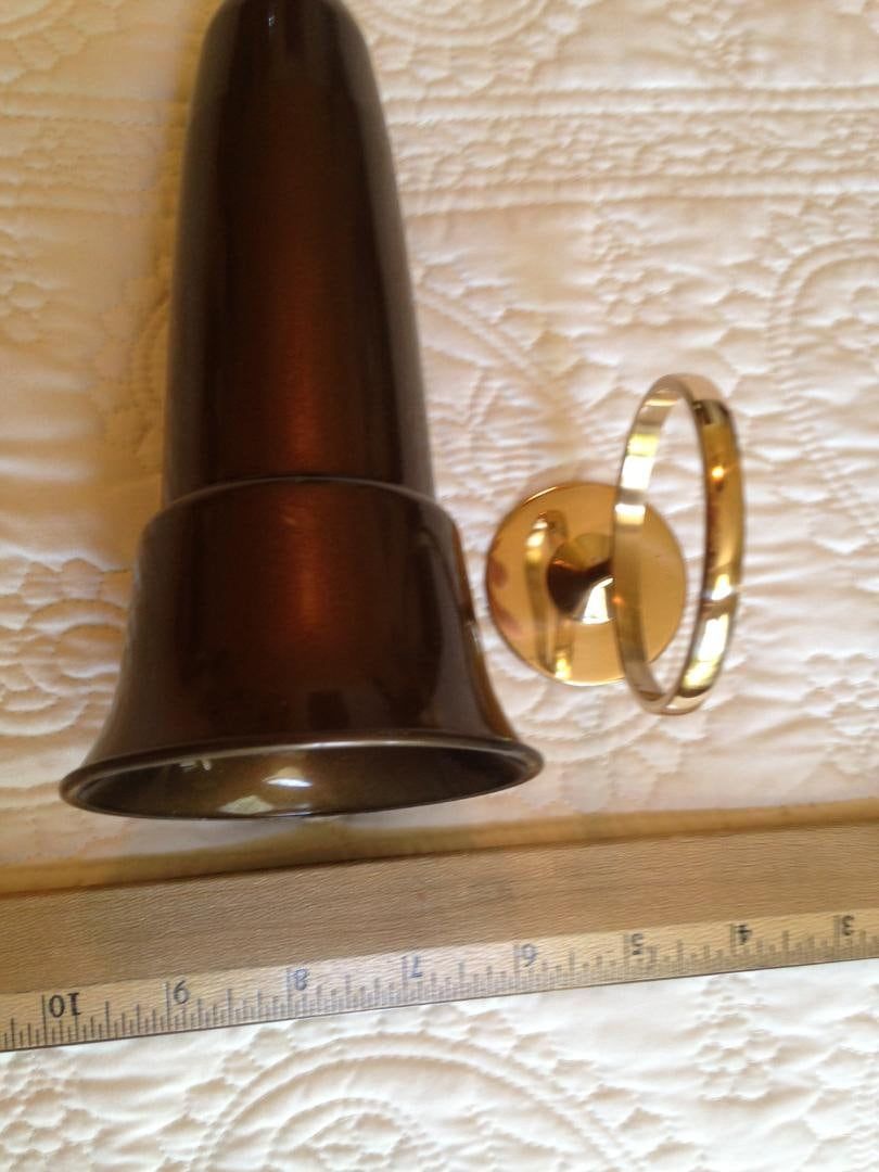 Mausoleum Crypt Brown Vase 8 inch (Epoxy) Disc Base with Brite Jeweler Grade Bronze Metal Ring Support (7.75 IN) -