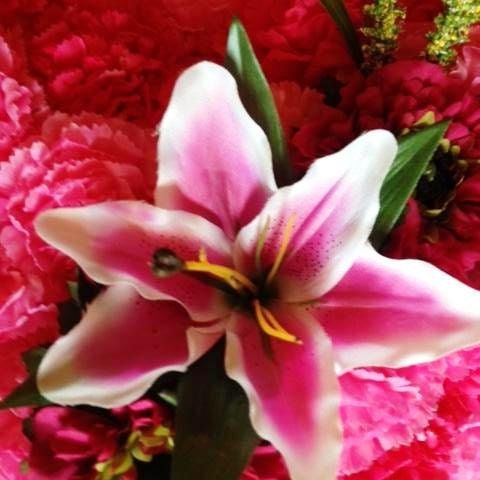 FLOWER Cemetery HEART on Easel with Silk Pink Carnations  for grave-site presentation in remembrance of loved ones -