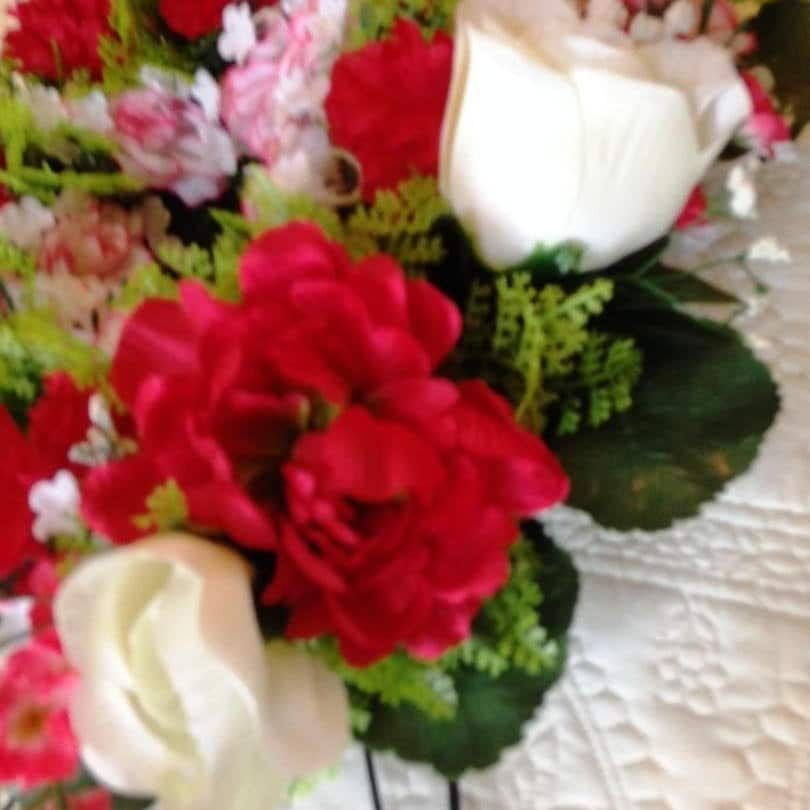 Cemetery WREATH on Easel in Silk RED Roses & Carnations for grave-site presentation in remembrance of loved ones -