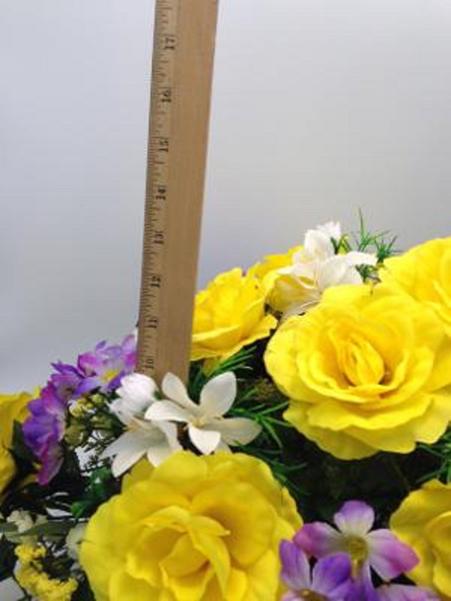 Cemetery Silk FLOWER SADDLE for Headstone Mounting in YELLOW for Grave-site Presentation in Remembrance of Loved Ones -