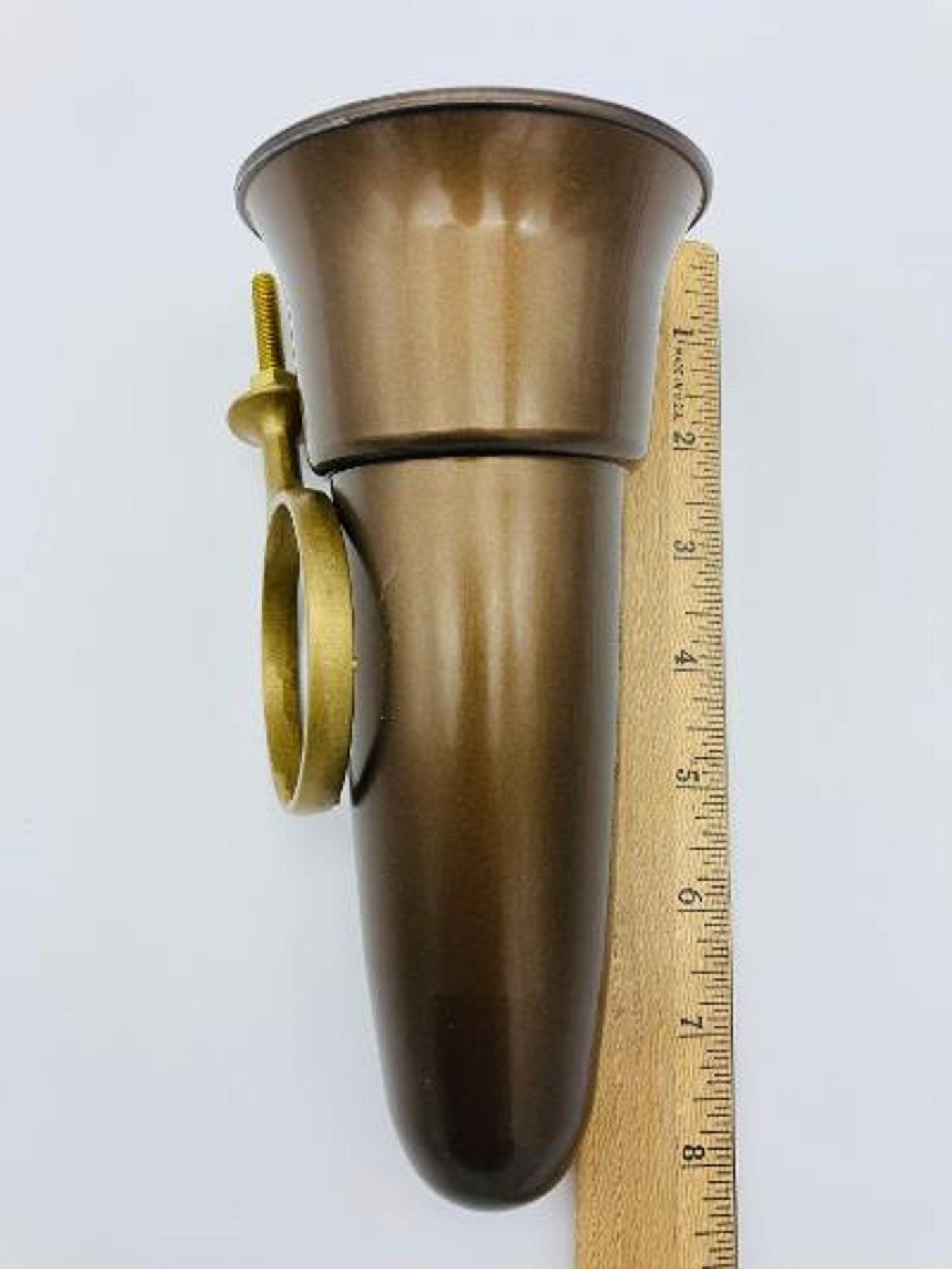 Crypt / Mausoleum  Flower Bronze Color Vase - 7.75 IN Standard Old GOLD Ring Support -