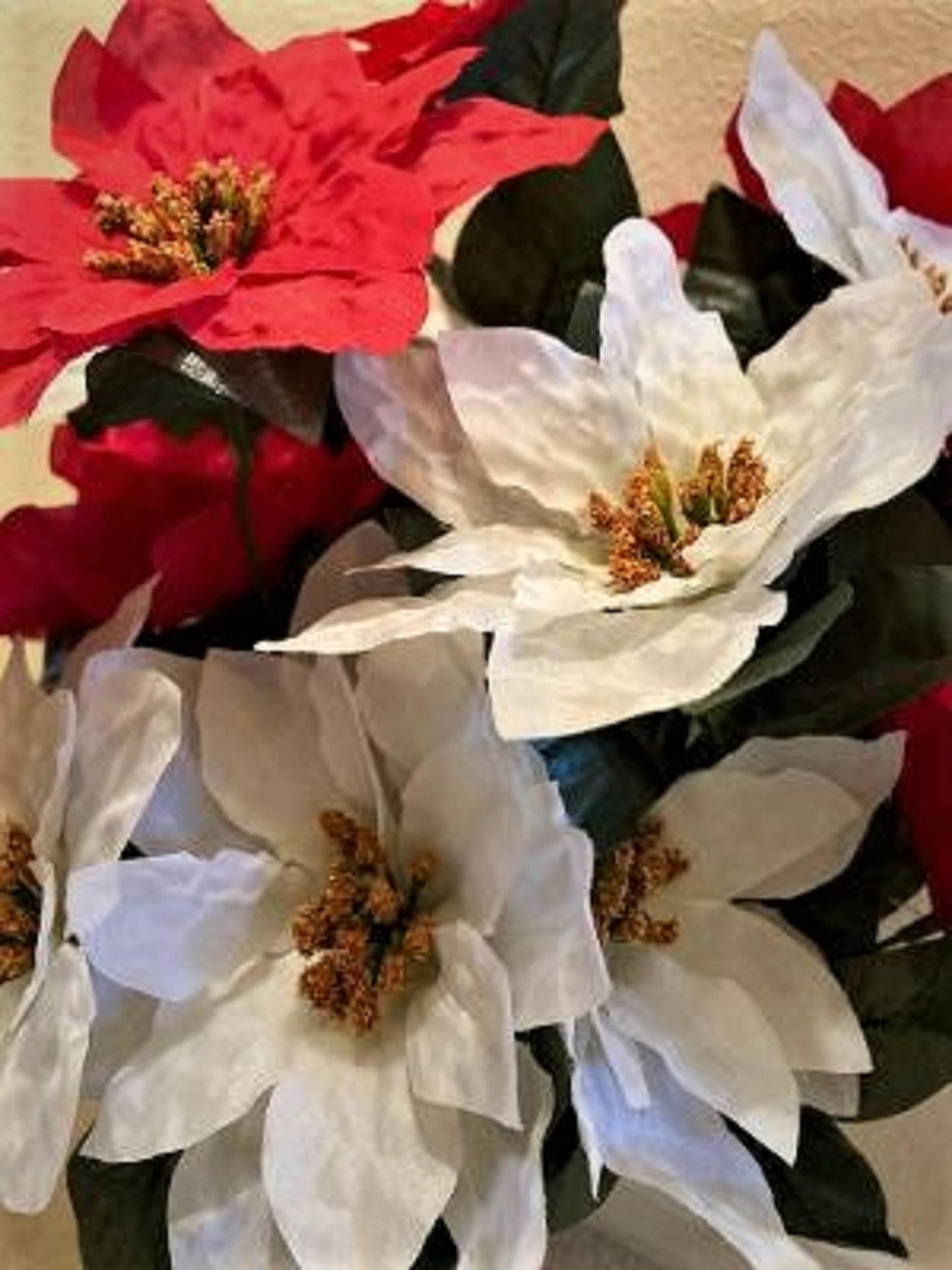 POINSETTIA Cemetery Vase of Silk Flowers - RED & WHITE