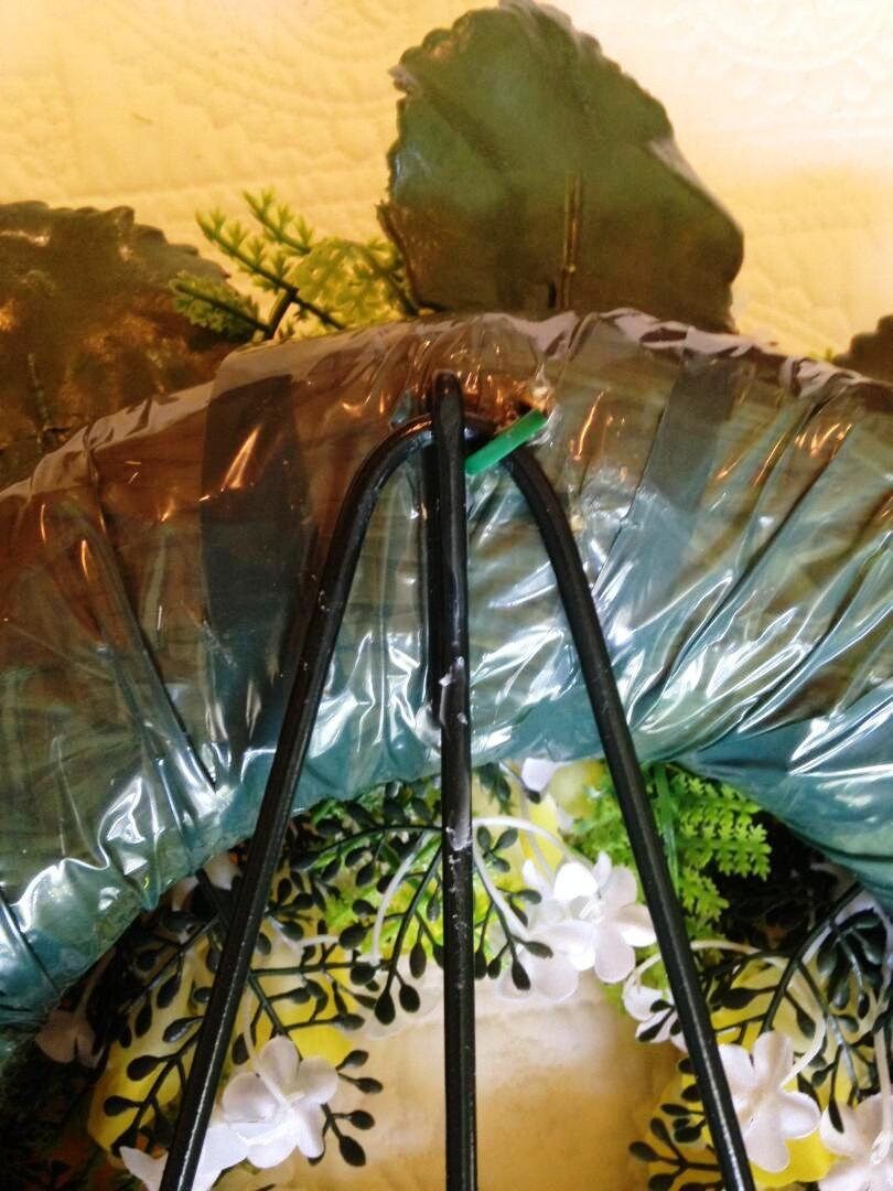 Cemetery SILK WREATH in YELLOW Deluxe Large Easel Mount for grave-site presentation in remembrance of loved ones -