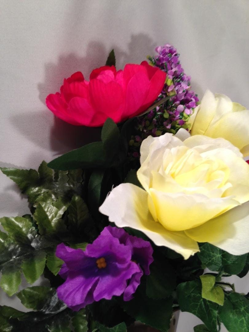 Silk Flowers and Crypt Mausoleum Vase with Disc Base Button for Epoxy