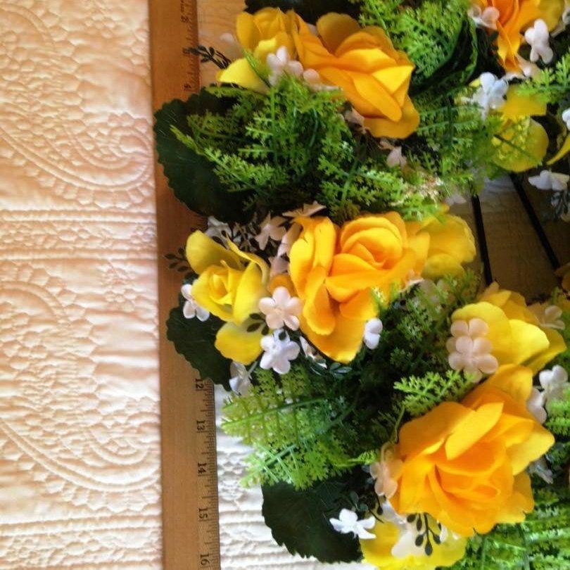 Cemetery SILK WREATH in YELLOW Deluxe Large Easel Mount for grave-site presentation in remembrance of loved ones -