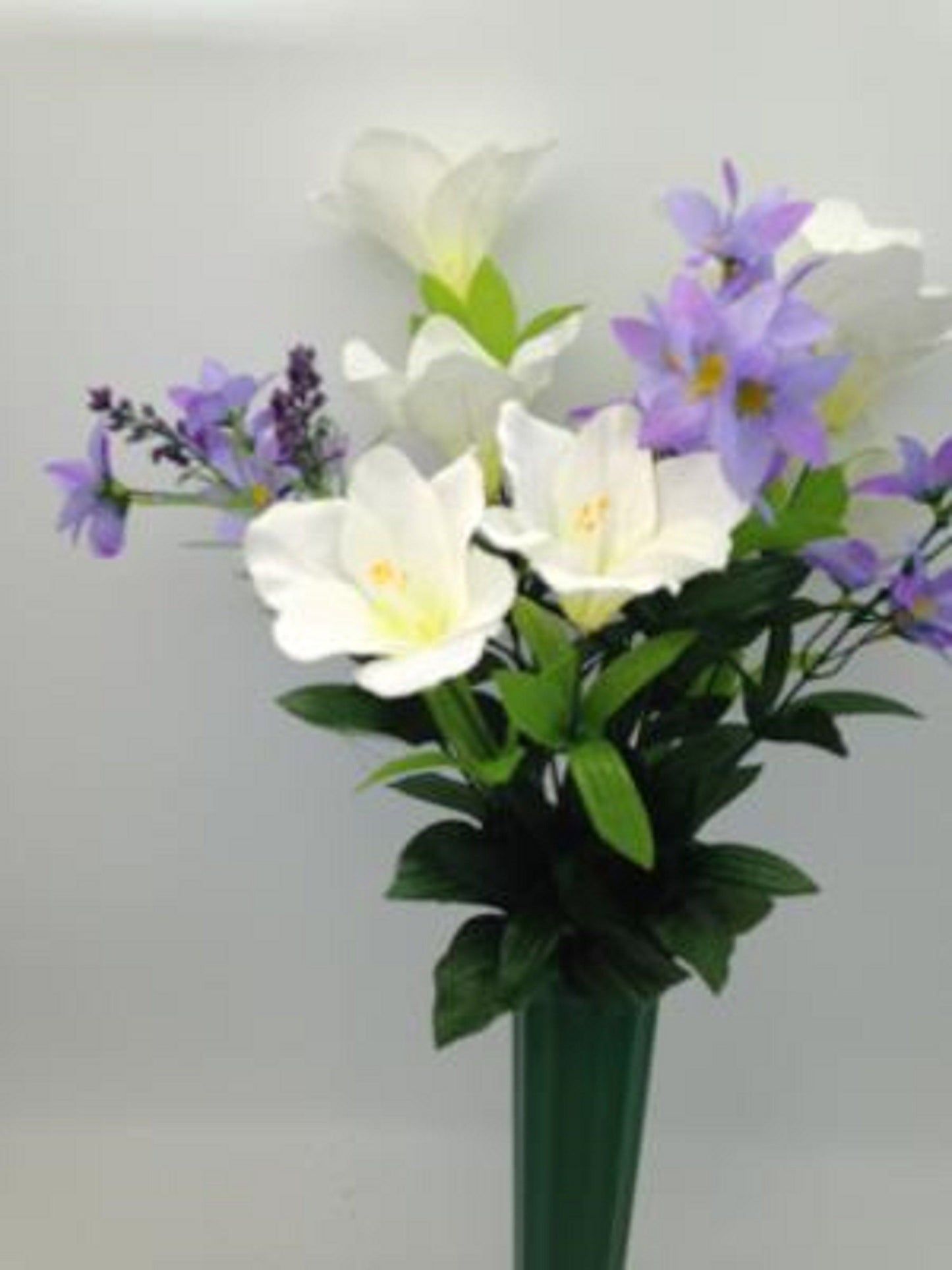 Artificial Flower Cemetery Vase Lily with Purple Water Lily Accent