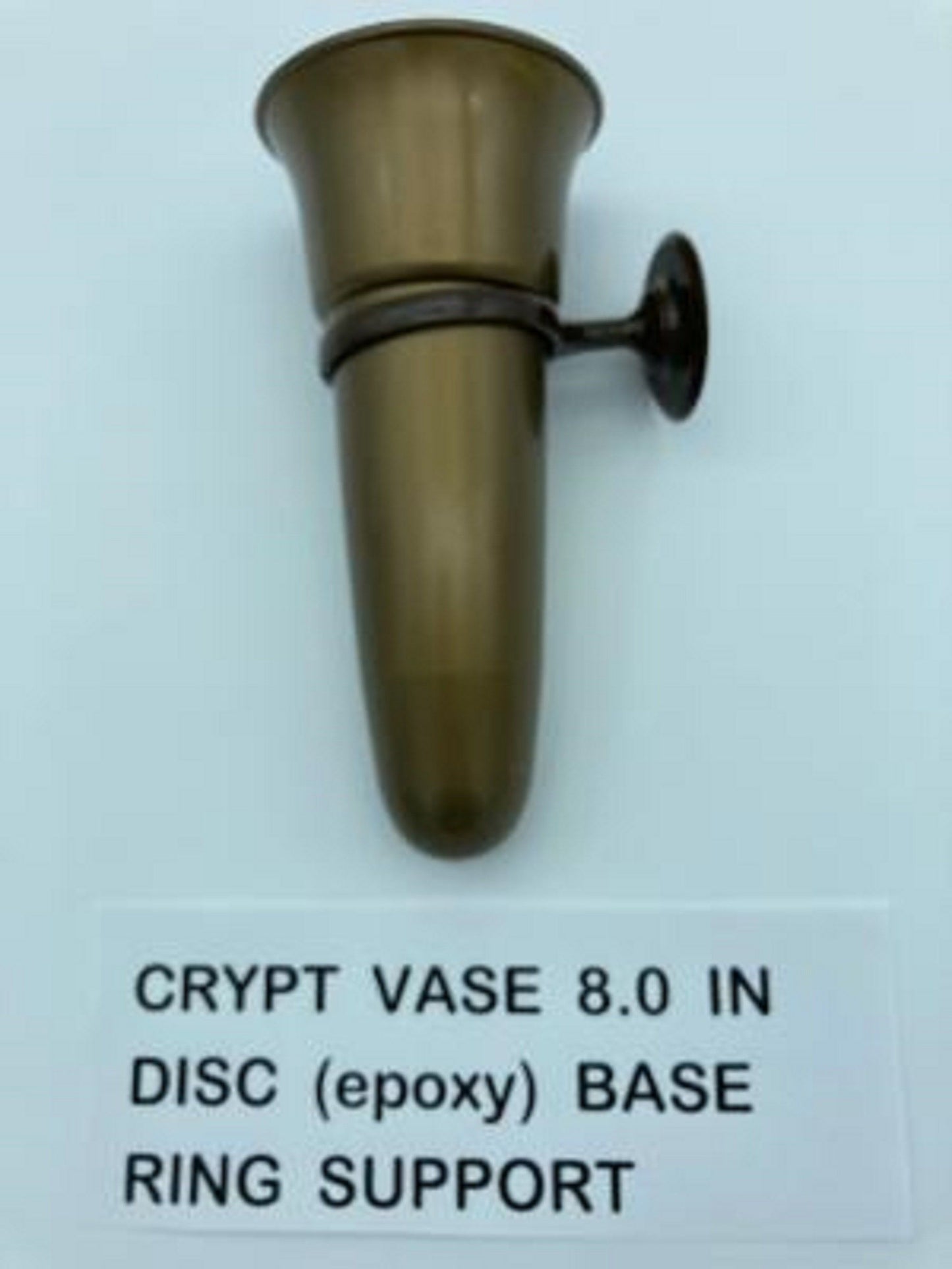 Crypt / Mausoleum  Flower GOLD Vase - 7.75 IN  Brown /  Bronze  w/ 2 IN Disc Base Ring Support -