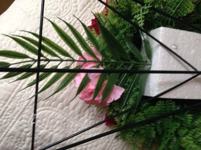 FLOWER Cemetery SPRAY on Easel in Pink Silk Roses & Carnations for Grave-site Presentation in Remembrance of Loved Ones -