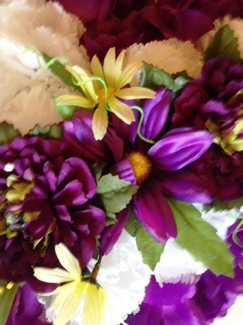 FLOWER Cemetery HEART on Easel with Purple Silk Carnations for grave-site presentation in remembrance of loved ones -