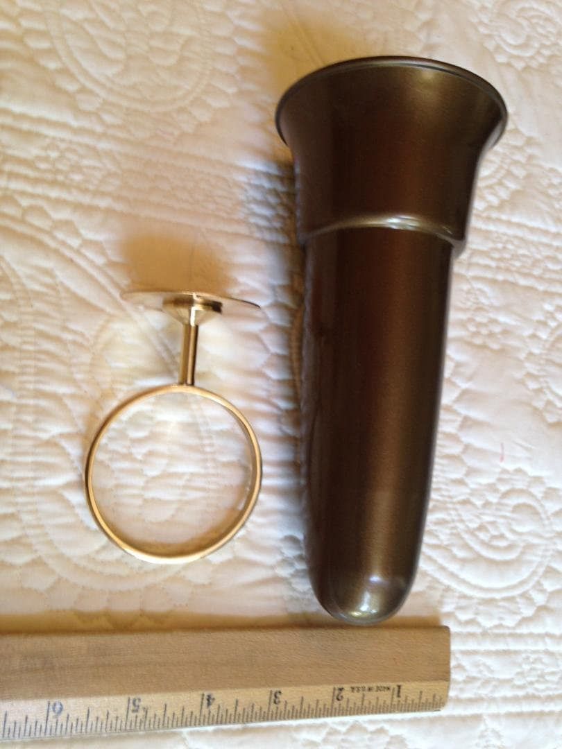 Mausoleum Crypt Brown Vase 8 inch (Epoxy) Disc Base with Brite Jeweler Grade Bronze Metal Ring Support (7.75 IN) -