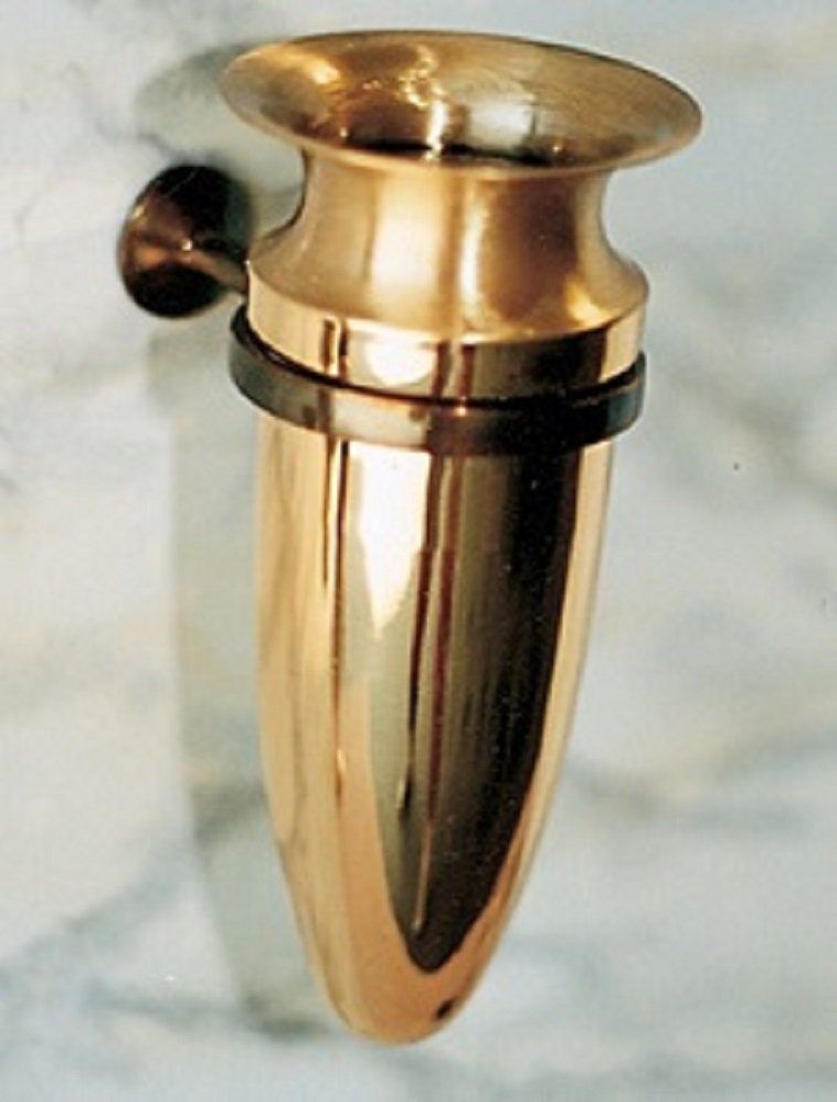 Crypt Mausoleum Niche Vase - Bronze Metal 7 Inch - Epoxy Mount Disc Base -