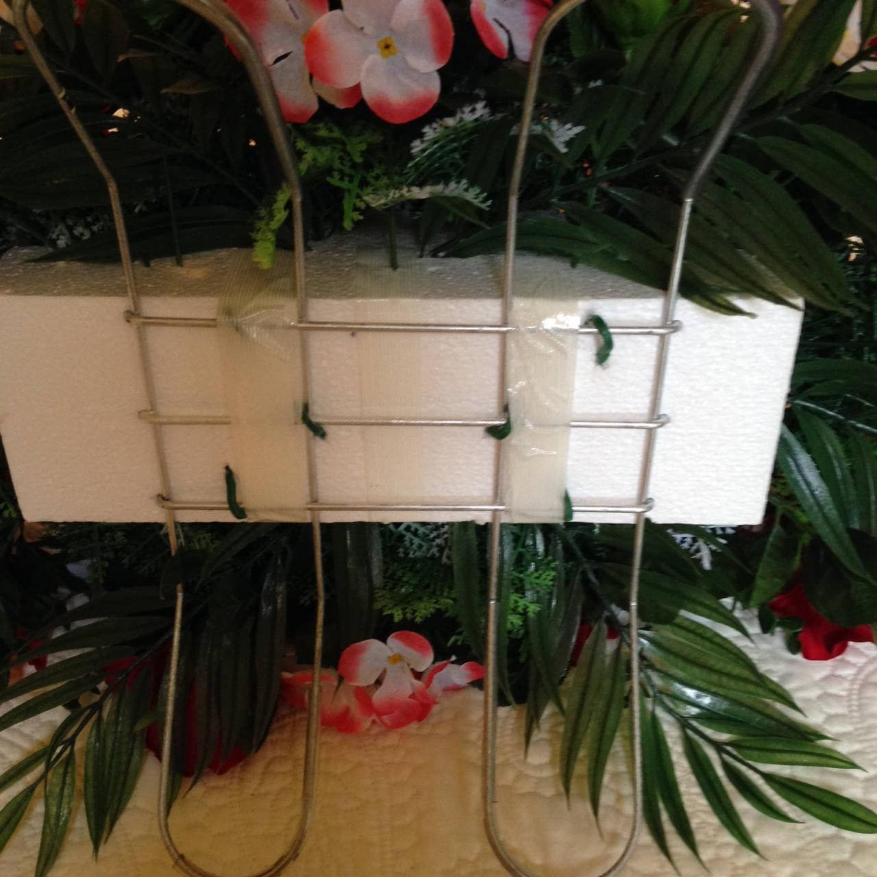 FLOWER Cemetery SADDLE for Headstone Mount in Silk Red and White for Grave-site Presentation in Remembrance of Loved Ones -