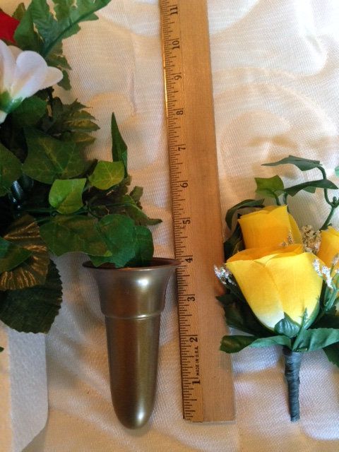 Niche Crypt Mausoleum Brown Vase 4 inch with (Epoxy) Disc Base Ring Support -