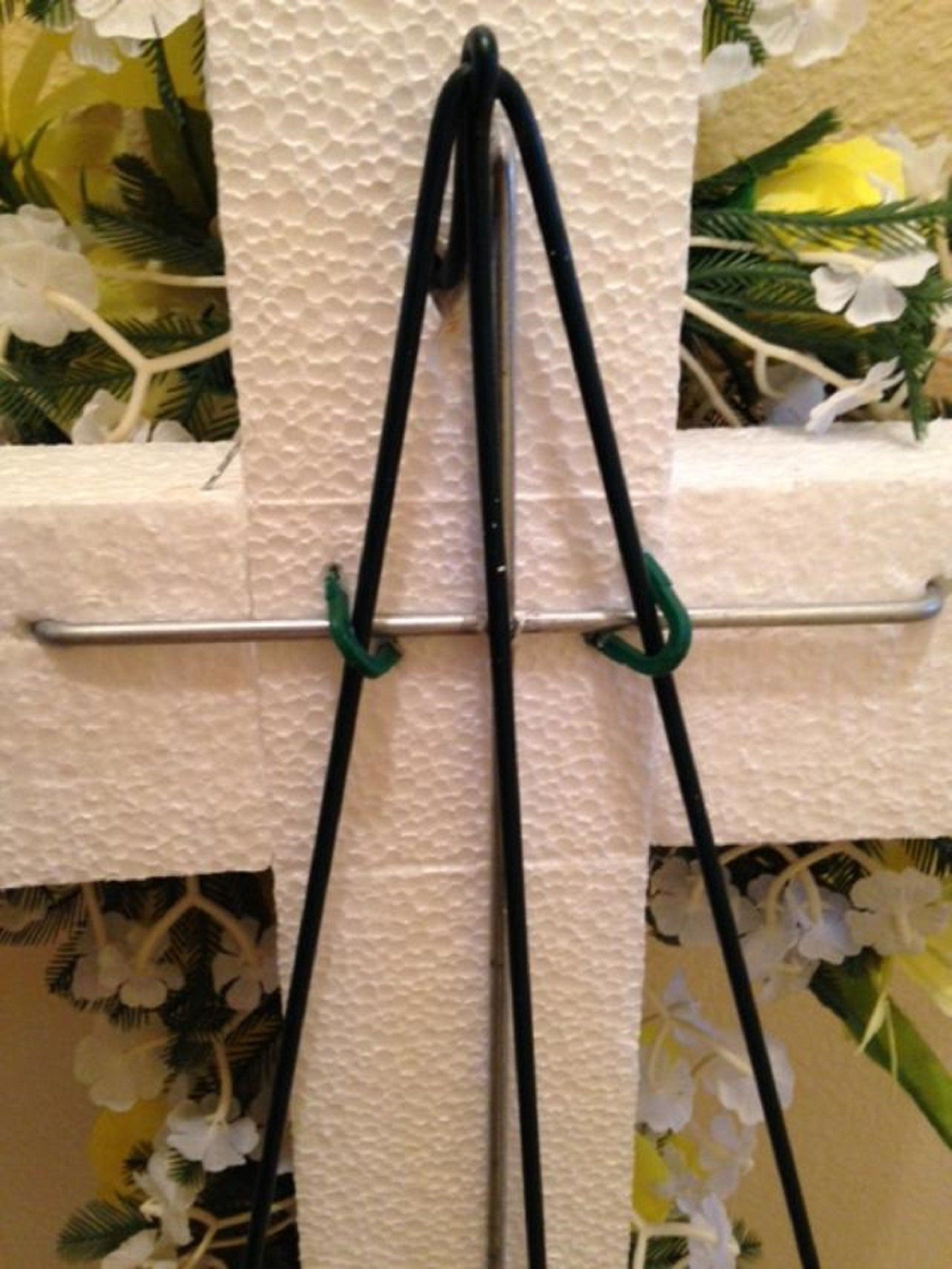 Cemetery SILK FLOWER CROSS in Red Deluxe Easel Mount for Grave-site Presentation in Remembrance of Loved Ones -