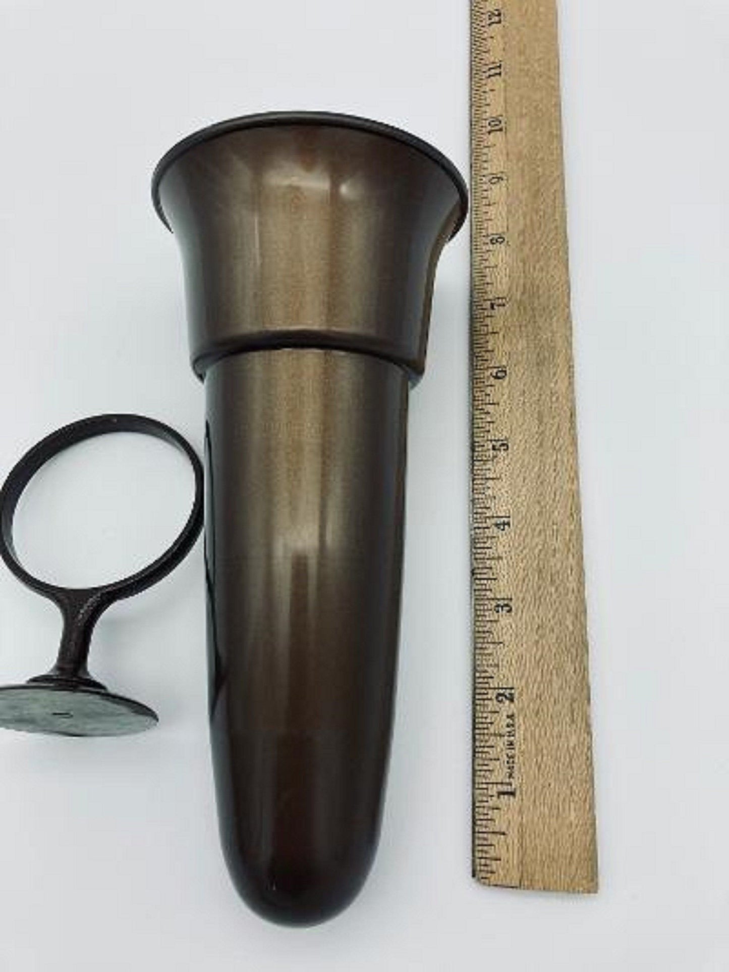 Mausoleum Crypt Brown Vase 8 IN with 2 IN Disc Base Support Ring for epoxy -