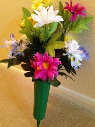 Cemetery Silk Flower Gerbera Daisy Vase