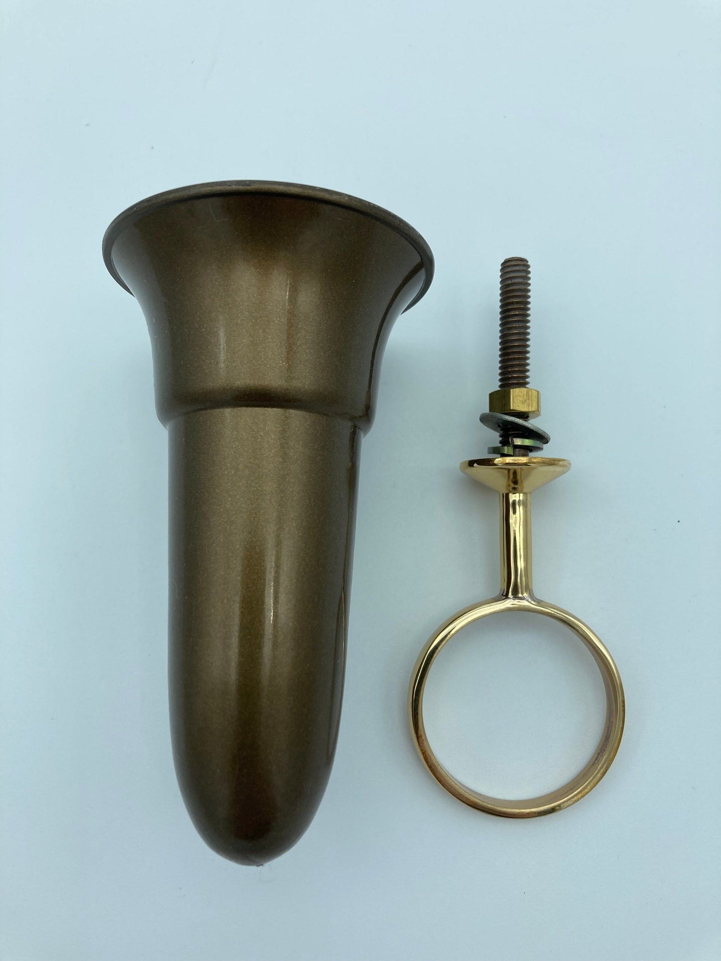 Mausoleum Niche Brown Vase 4.0 inch with Brite Solid BRONZE  Metal Bolt Ring Support - Royal Duchess -