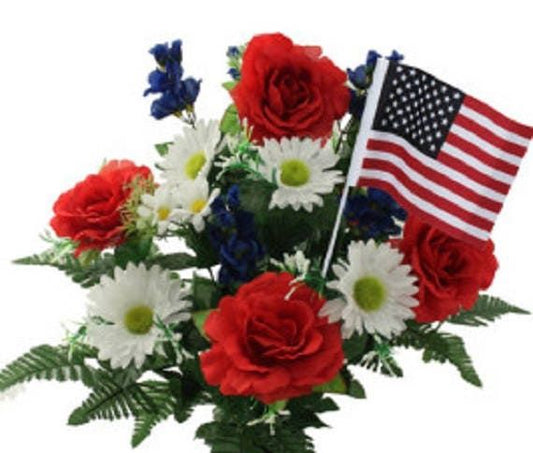 Cemetery Flower Vase of ROSE DAISY USA flowers for Grave-site Presentation in Remembrance of Loved Ones -