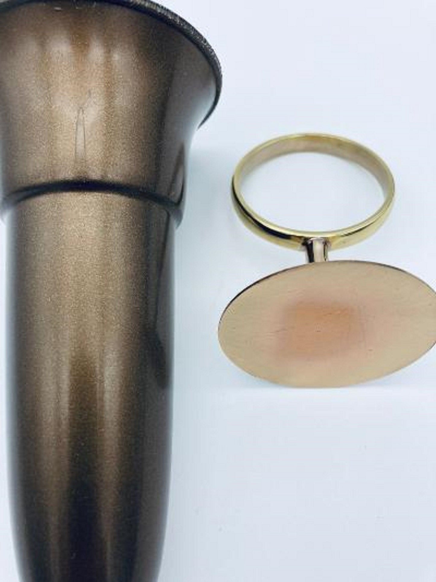 Mausoleum Crypt Brown Vase 5.5 inch with 2 IN Disc Base of Brite BRONZE Metal Ring Support - Royal Duchess -